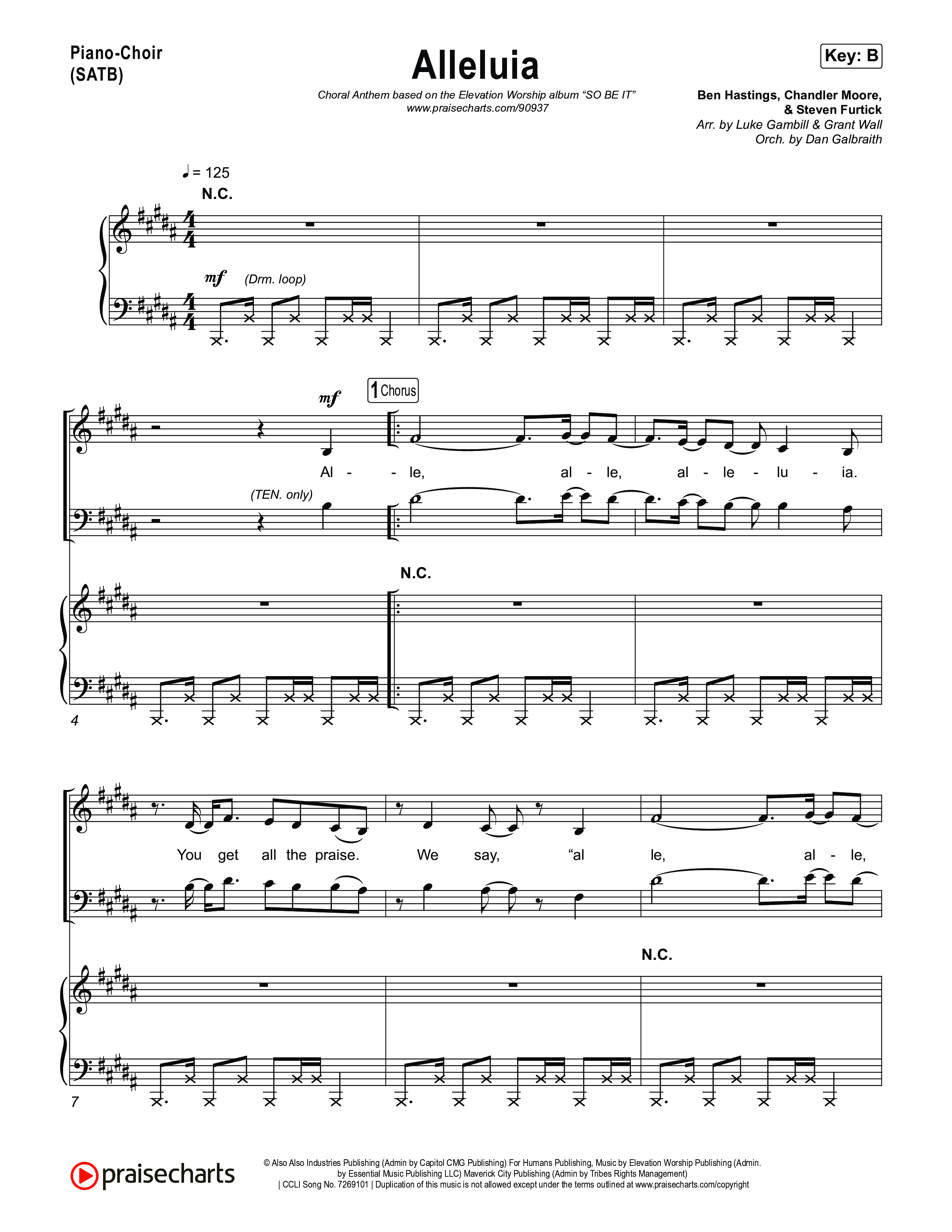 Alleluia (Choral Anthem SATB) Piano/Vocal (SATB) (Elevation Worship / Chandler Moore / Chris Brown / Arr. Luke Gambill)