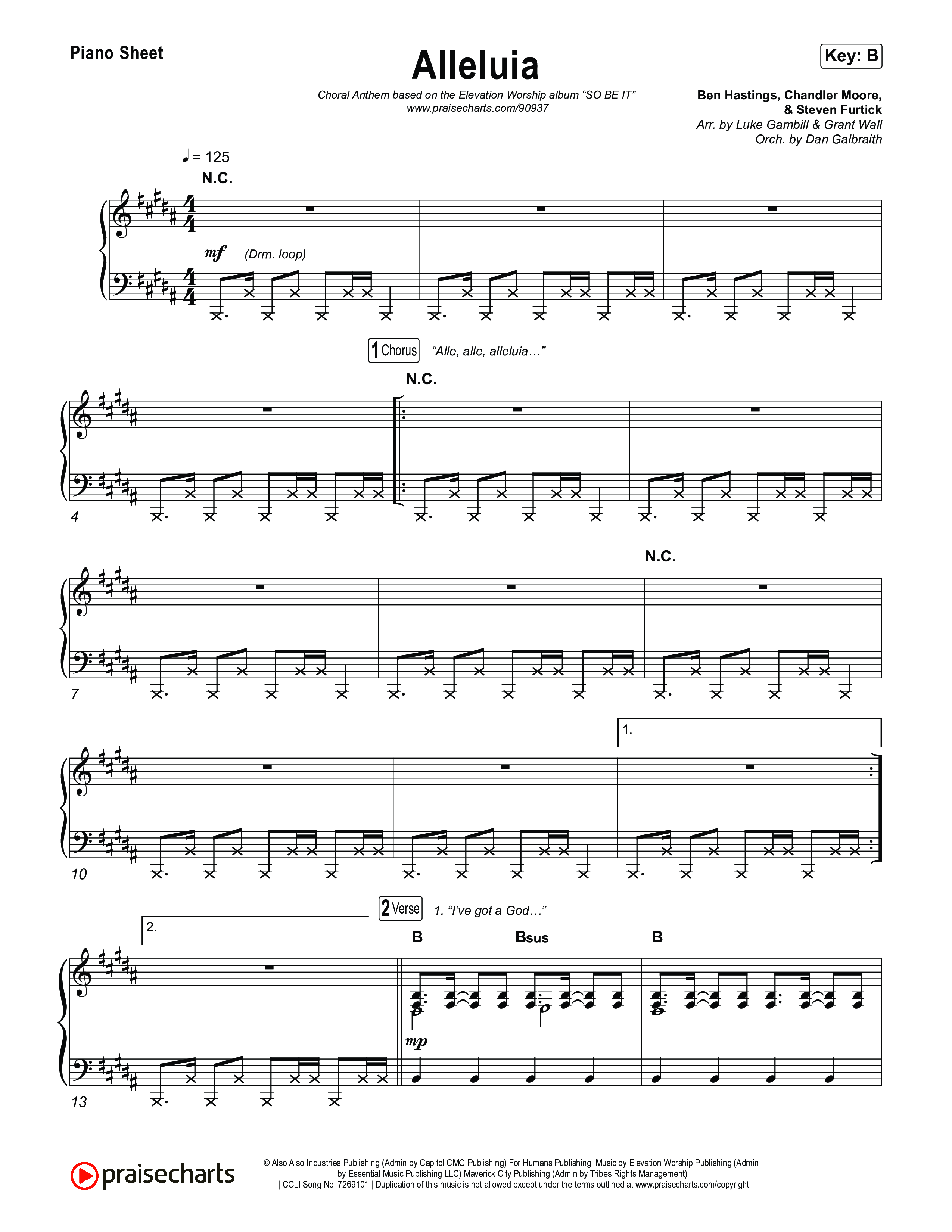 Alleluia (Choral Anthem SATB) Piano Sheet (Elevation Worship / Chandler Moore / Chris Brown / Arr. Luke Gambill)
