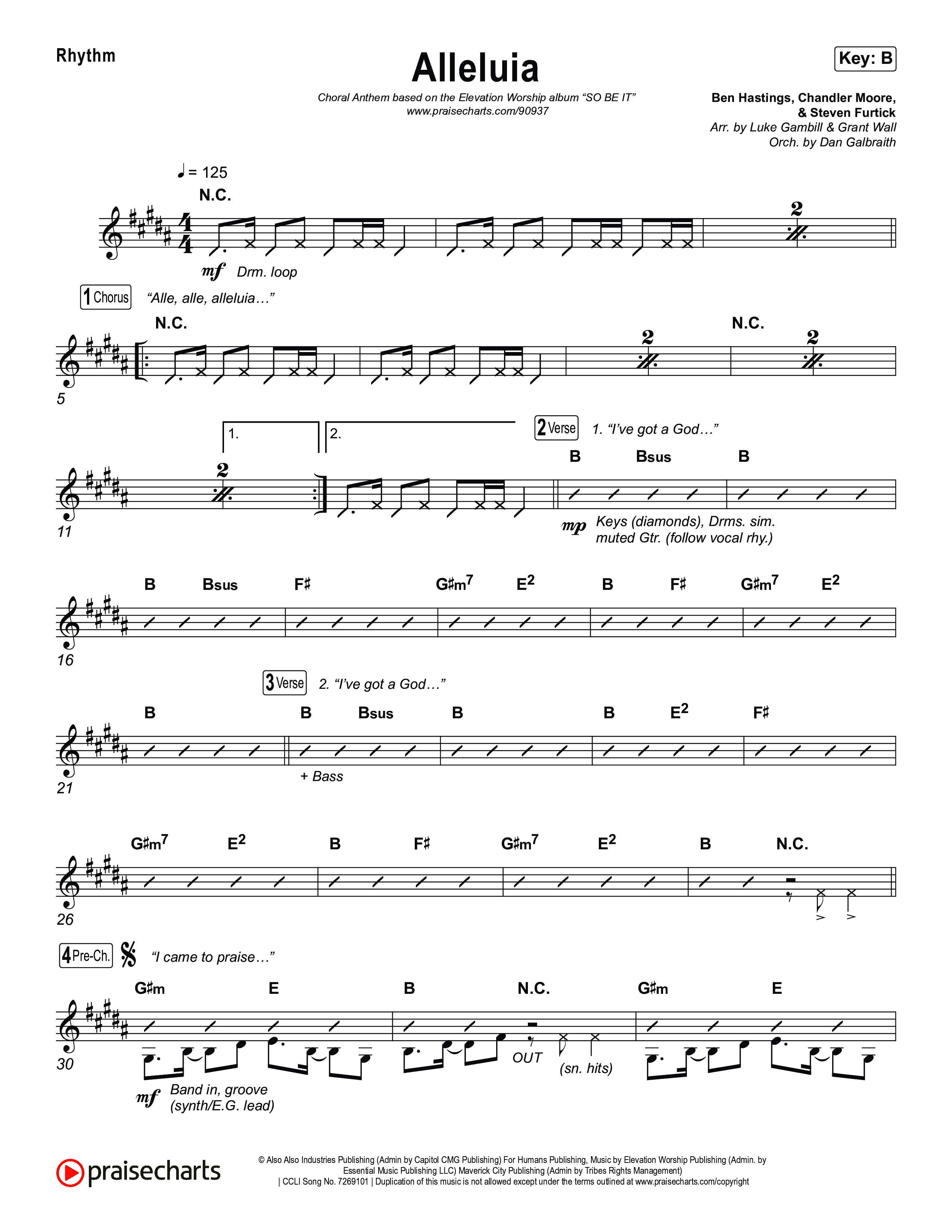 Alleluia (Choral Anthem SATB) Rhythm Chart (Elevation Worship / Chandler Moore / Chris Brown / Arr. Luke Gambill)