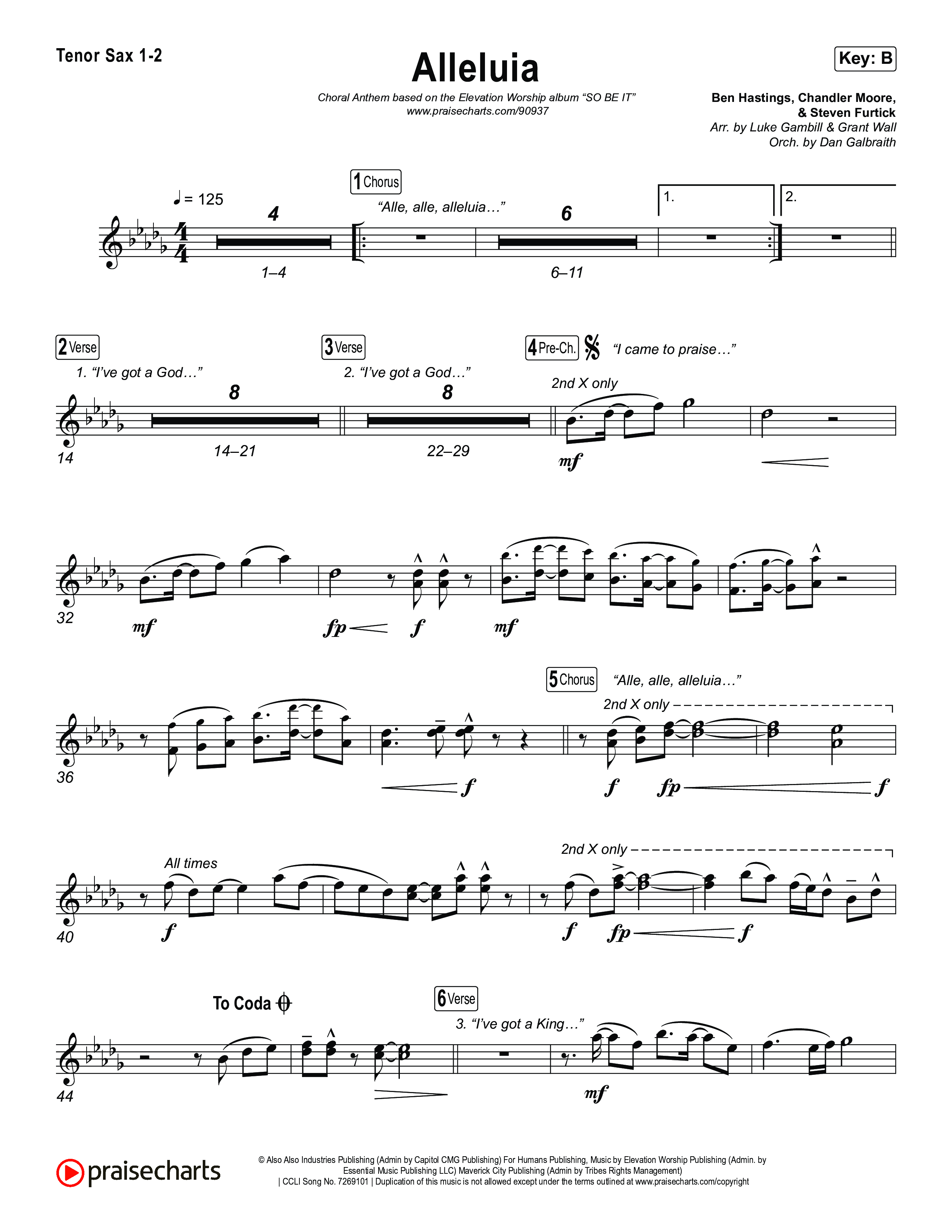 Alleluia (Choral Anthem SATB) Sax Pack (Elevation Worship / Chandler Moore / Chris Brown / Arr. Luke Gambill)