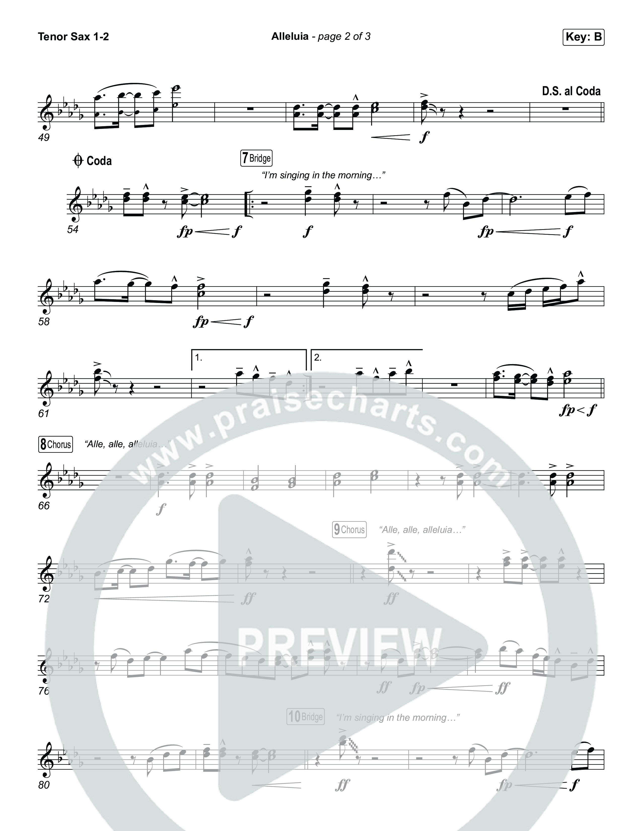 Alleluia (Choral Anthem SATB) Tenor Sax 1,2 (Elevation Worship / Chandler Moore / Chris Brown / Arr. Luke Gambill)