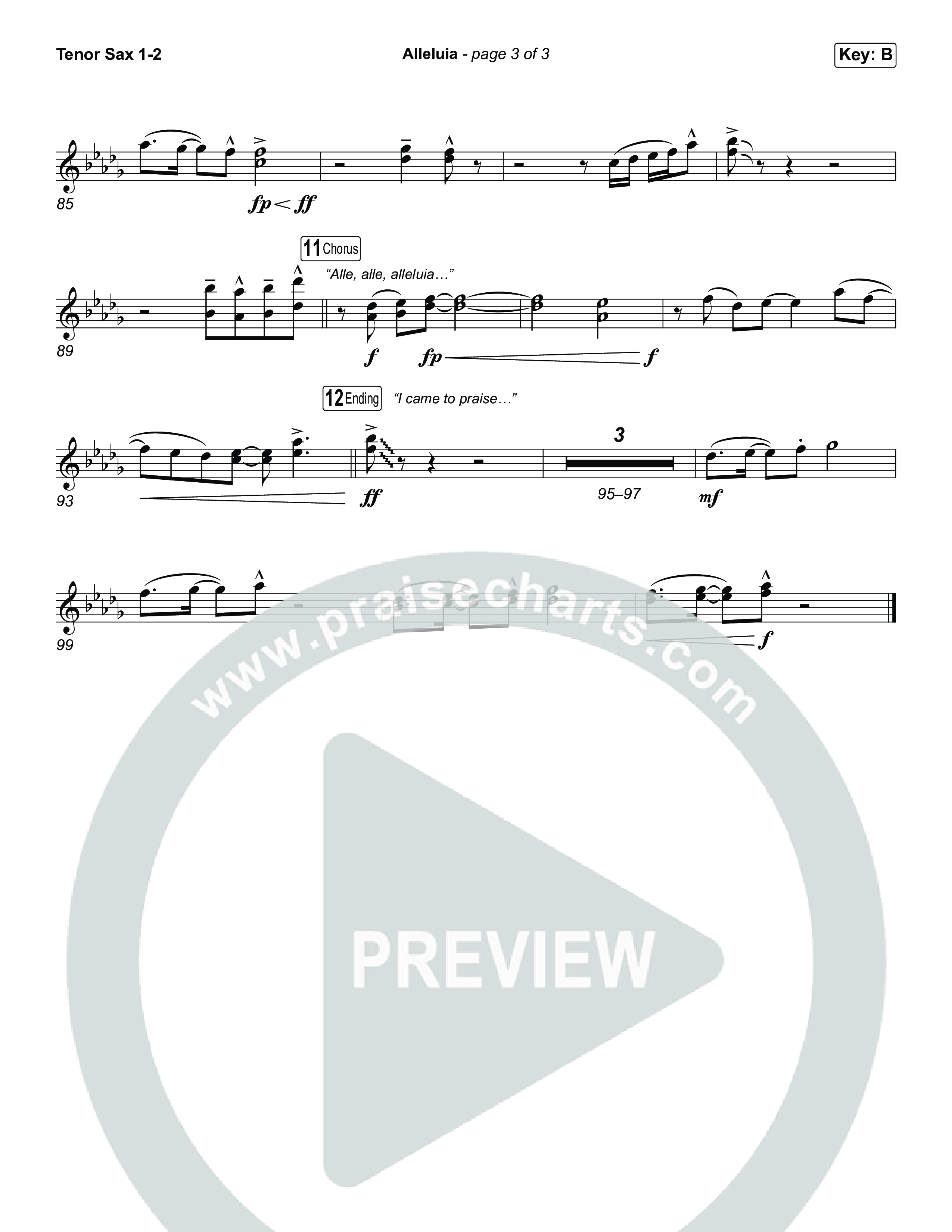 Alleluia (Choral Anthem SATB) Tenor Sax 1,2 (Elevation Worship / Chandler Moore / Chris Brown / Arr. Luke Gambill)