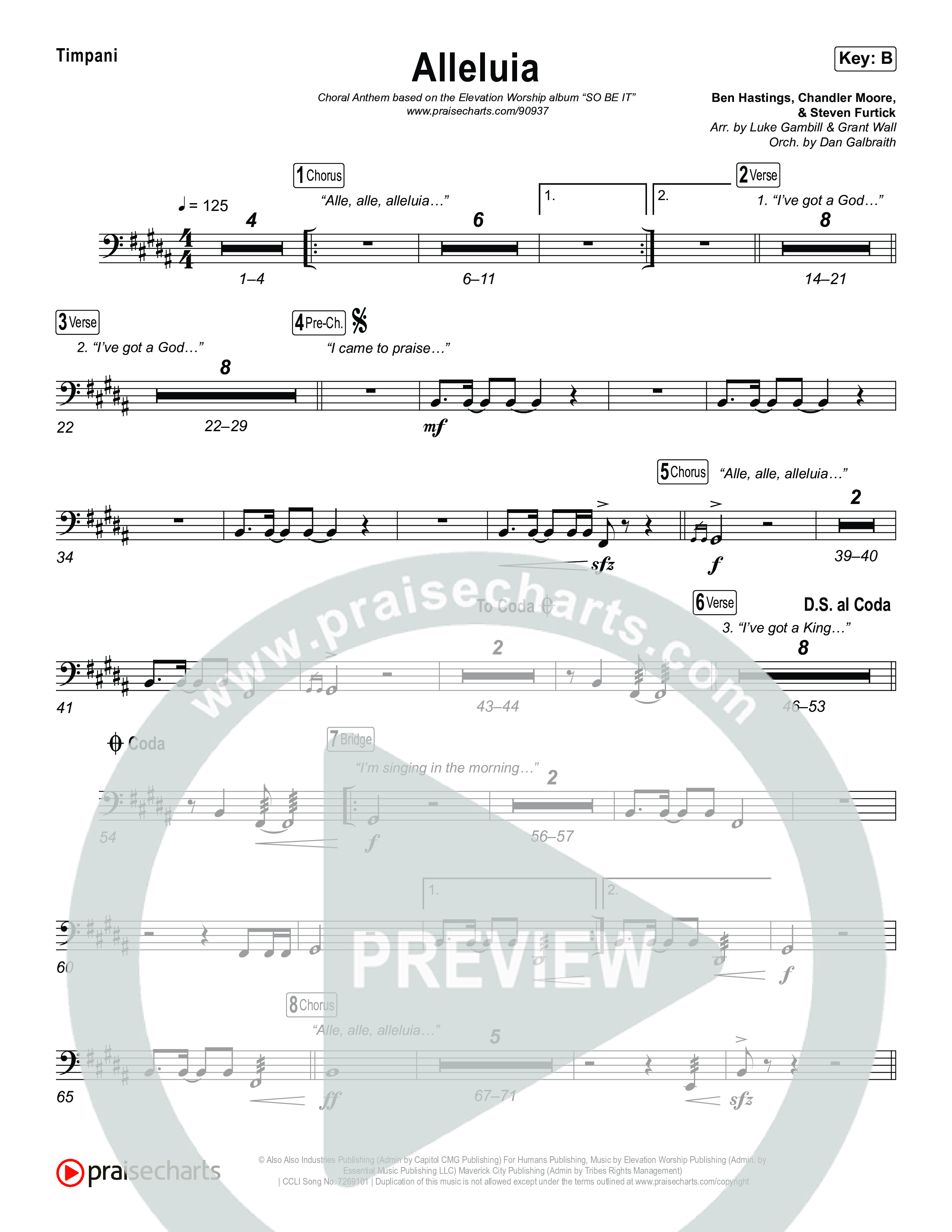 Alleluia (Choral Anthem SATB) Timpani (Elevation Worship / Chandler Moore / Chris Brown / Arr. Luke Gambill)