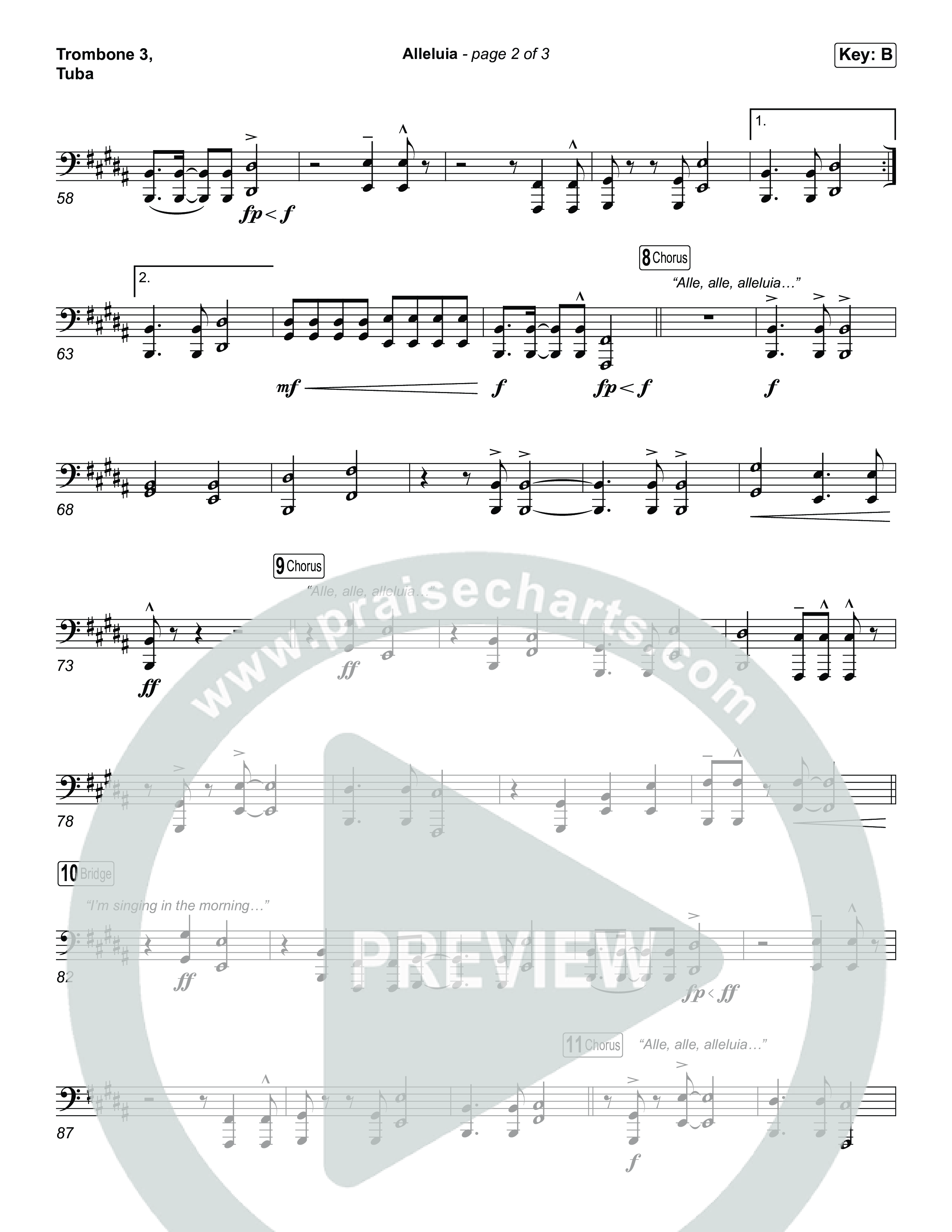 Alleluia (Choral Anthem SATB) Trombone 3/Tuba (Elevation Worship / Chandler Moore / Chris Brown / Arr. Luke Gambill)