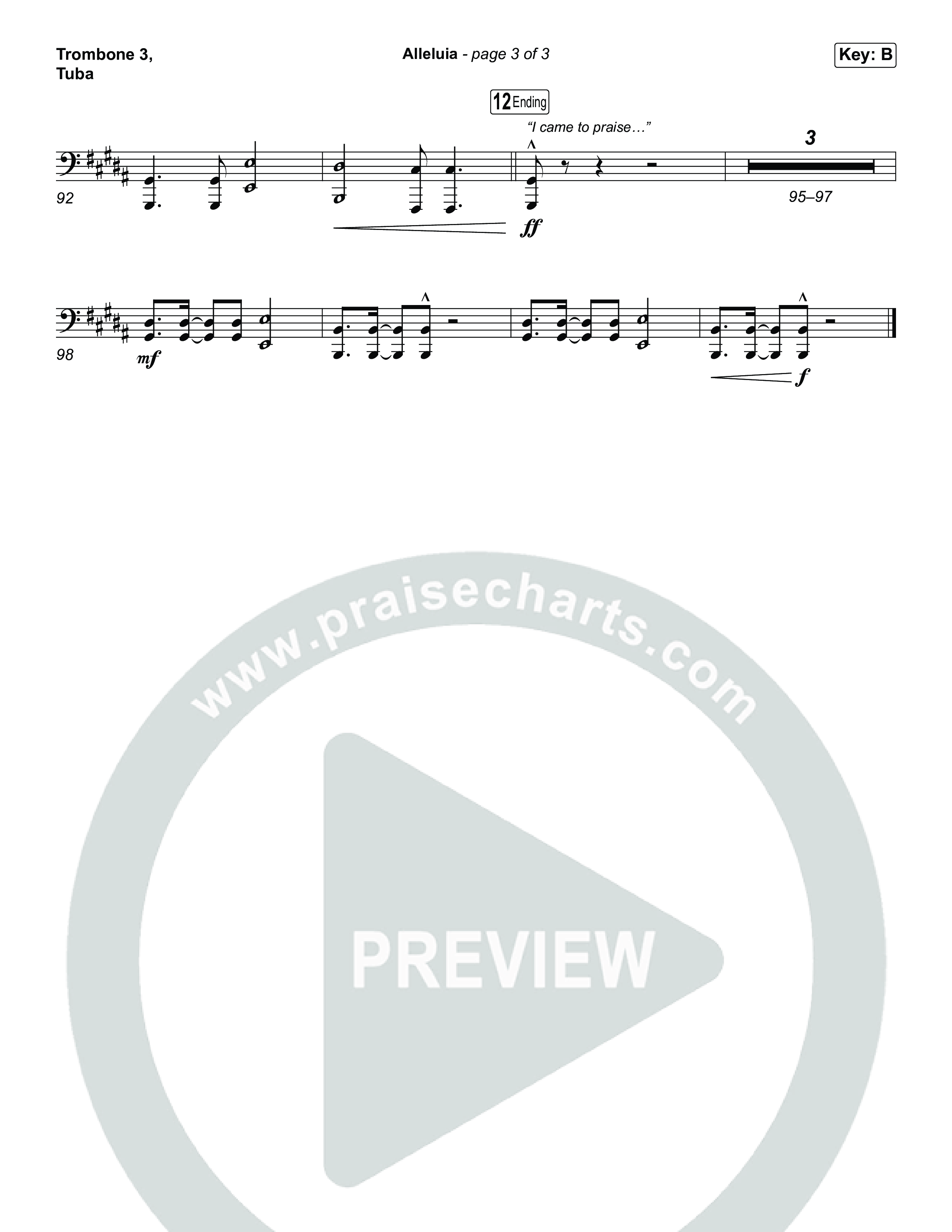 Alleluia (Choral Anthem SATB) Trombone 3/Tuba (Elevation Worship / Chandler Moore / Chris Brown / Arr. Luke Gambill)