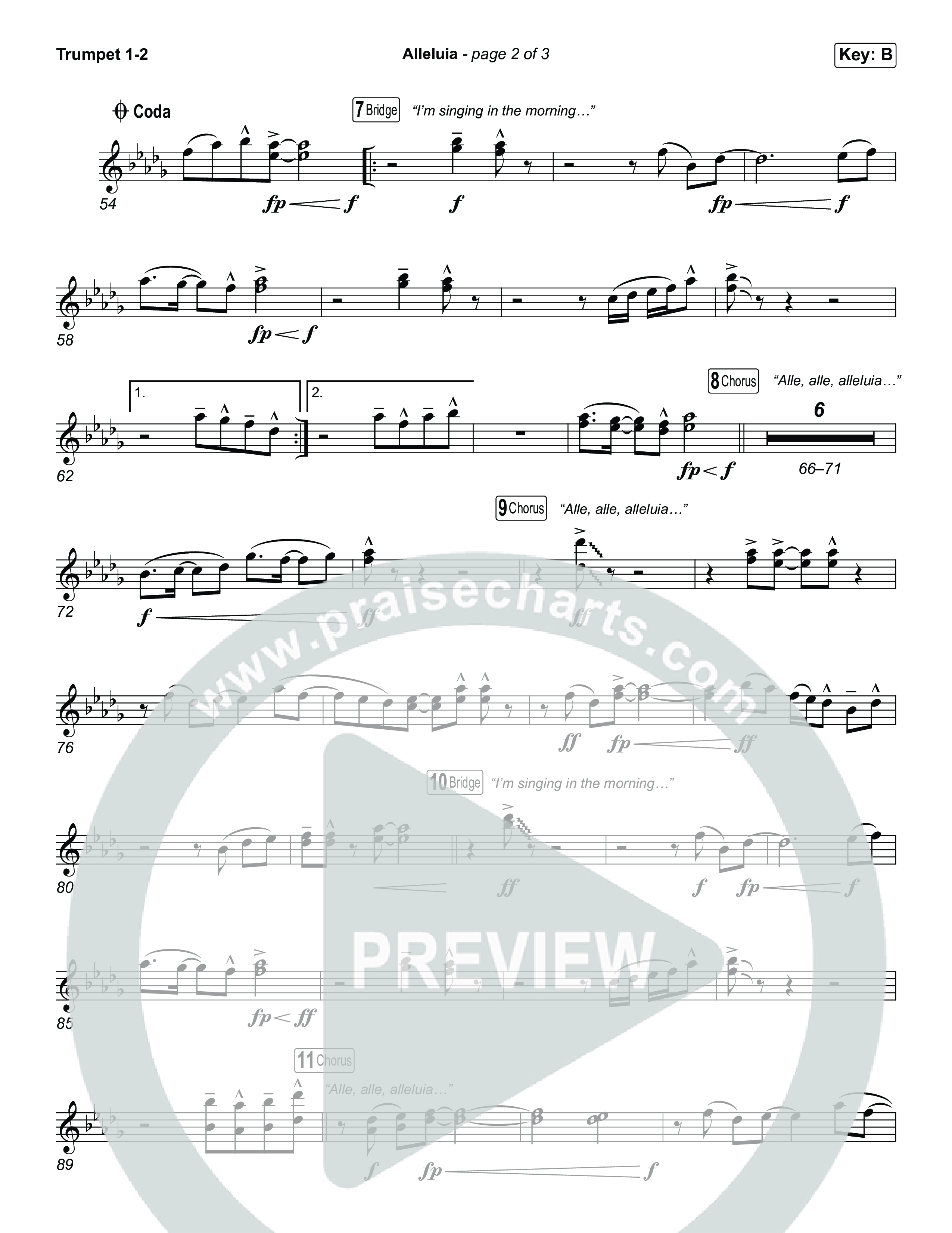 Alleluia (Choral Anthem SATB) Trumpet 1,2 (Elevation Worship / Chandler Moore / Chris Brown / Arr. Luke Gambill)