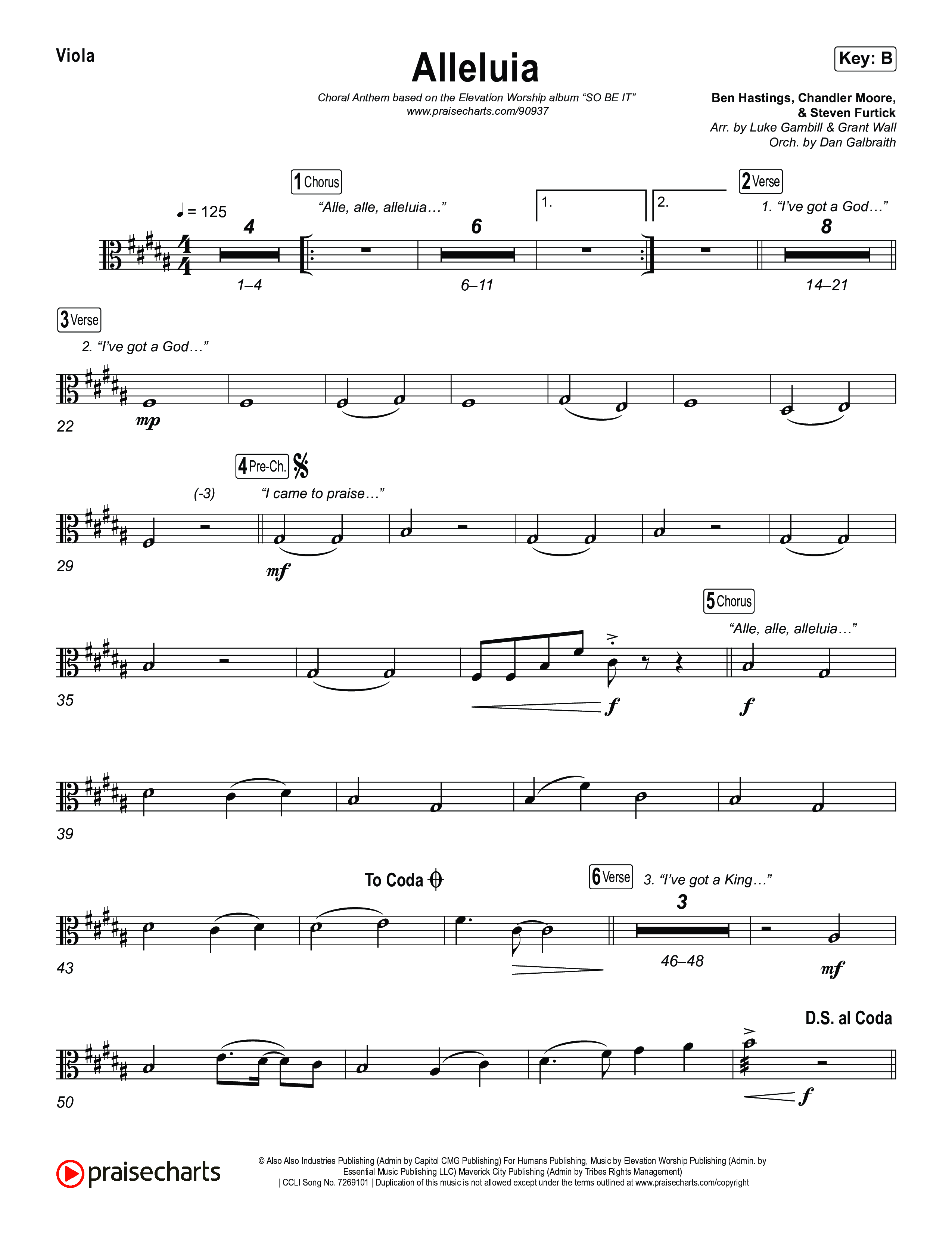 Alleluia (Choral Anthem SATB) Viola (Elevation Worship / Chandler Moore / Chris Brown / Arr. Luke Gambill)