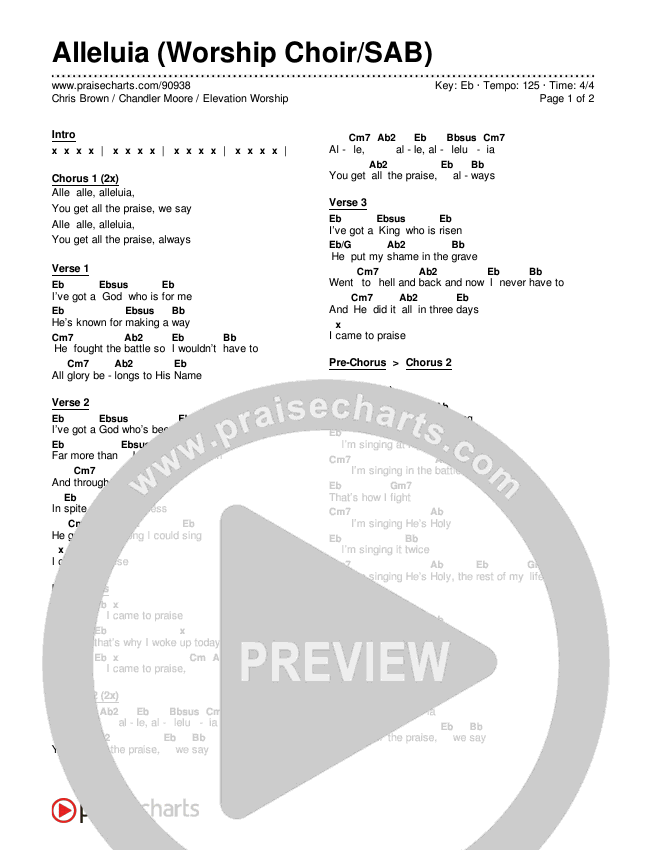 Alleluia (Worship Choir/SAB) Chords & Lyrics (Elevation Worship / Chandler Moore / Chris Brown / Arr. Luke Gambill)