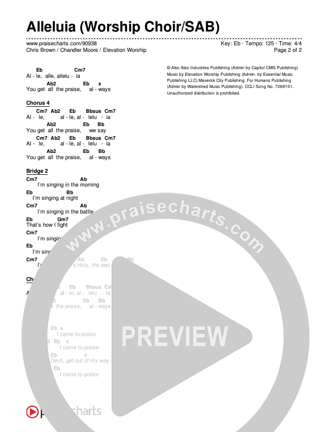 Alleluia (Worship Choir/SAB) Chords & Lyrics (Elevation Worship / Chandler Moore / Chris Brown / Arr. Luke Gambill)