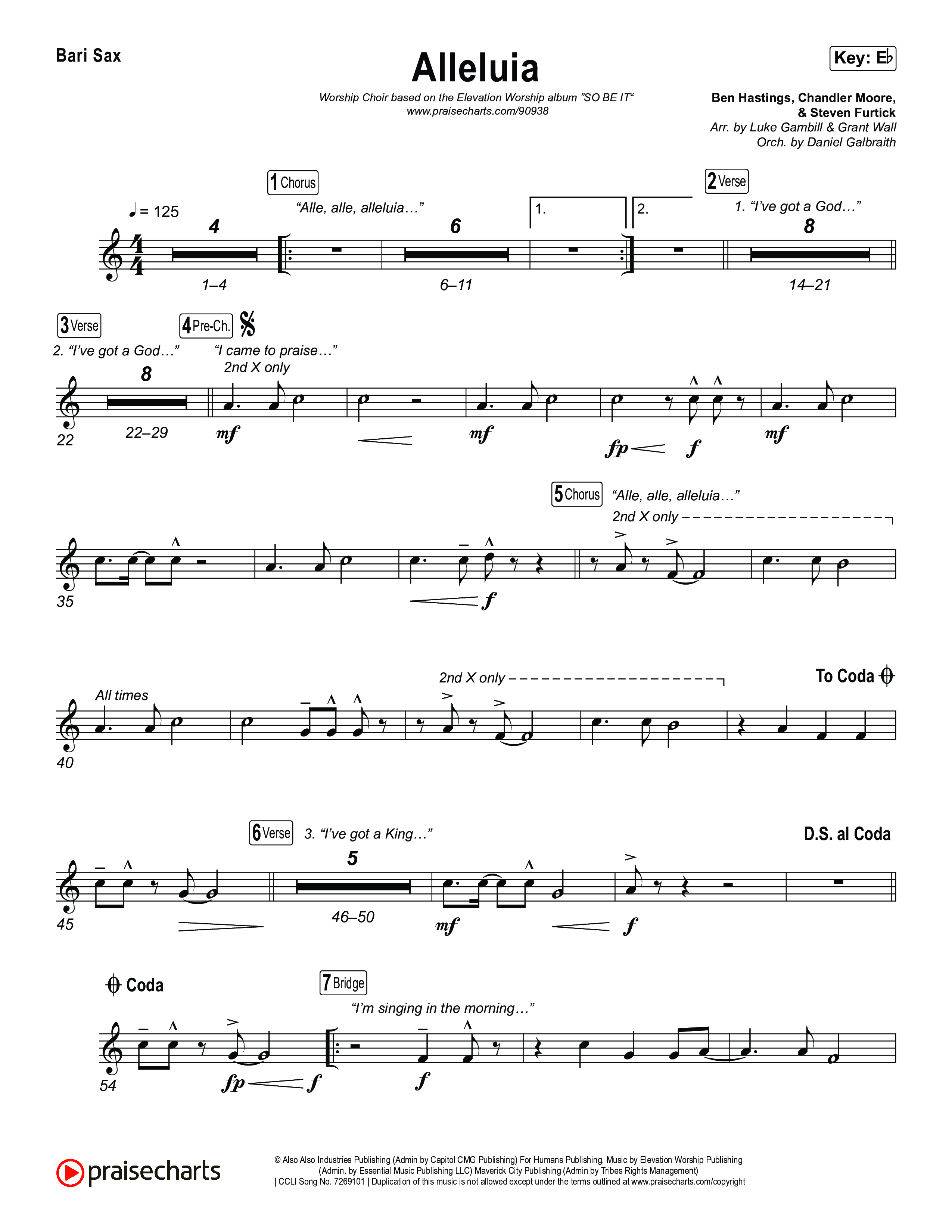 Alleluia (Worship Choir/SAB) Bari Sax (Elevation Worship / Chandler Moore / Chris Brown / Arr. Luke Gambill)