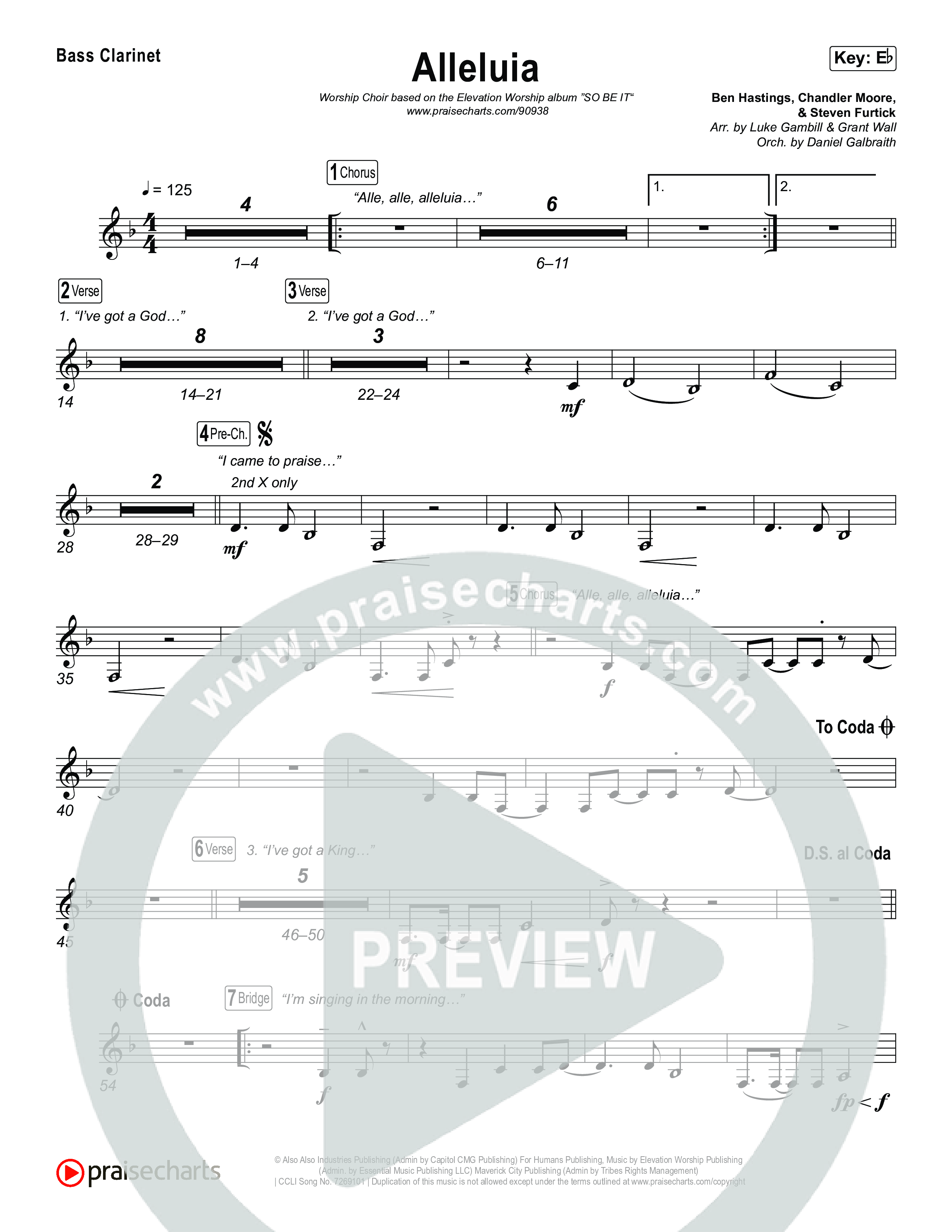 Alleluia (Worship Choir/SAB) Bass Clarinet (Elevation Worship / Chandler Moore / Chris Brown / Arr. Luke Gambill)
