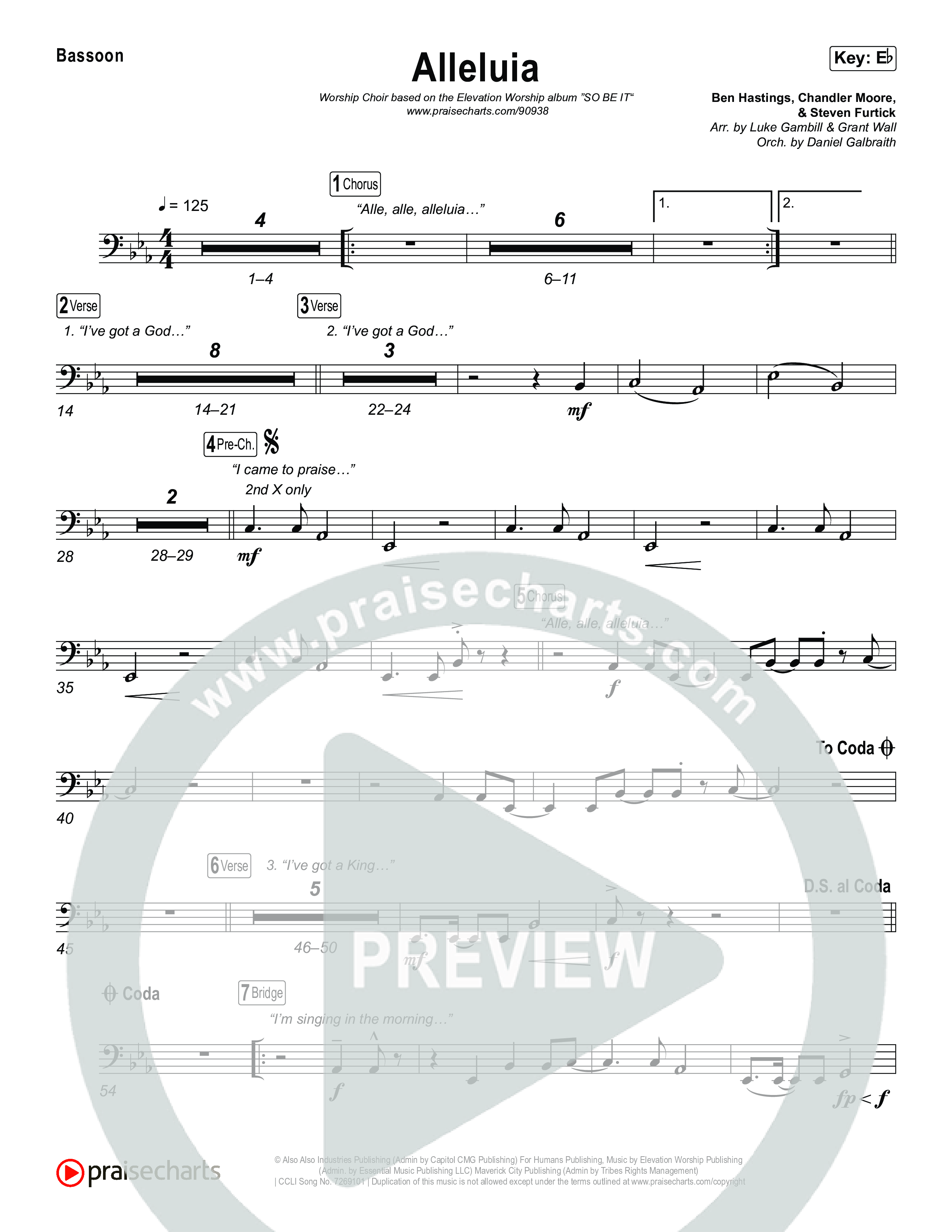 Alleluia (Worship Choir/SAB) Bassoon (Elevation Worship / Chandler Moore / Chris Brown / Arr. Luke Gambill)