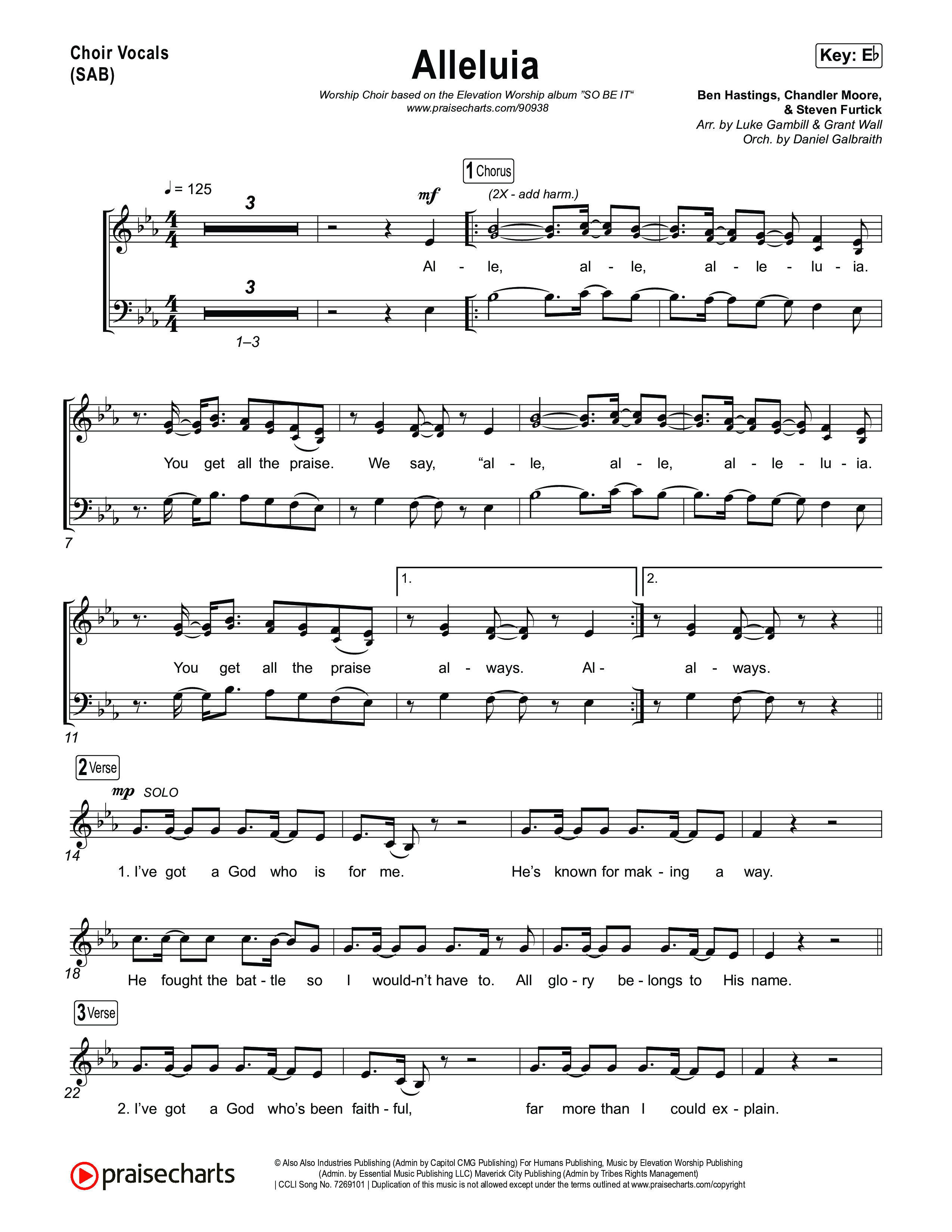 Alleluia (Worship Choir/SAB) Choir Sheet (SAB) (Elevation Worship / Chandler Moore / Chris Brown / Arr. Luke Gambill)