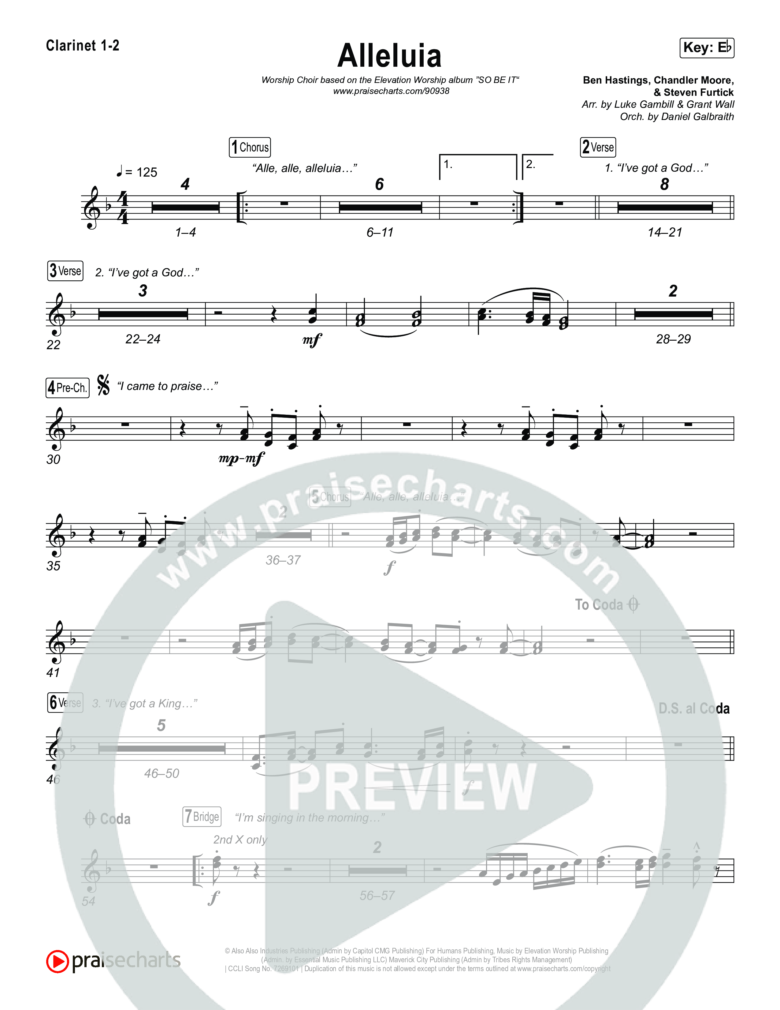 Alleluia (Worship Choir/SAB) Clarinet 1/2 (Elevation Worship / Chandler Moore / Chris Brown / Arr. Luke Gambill)