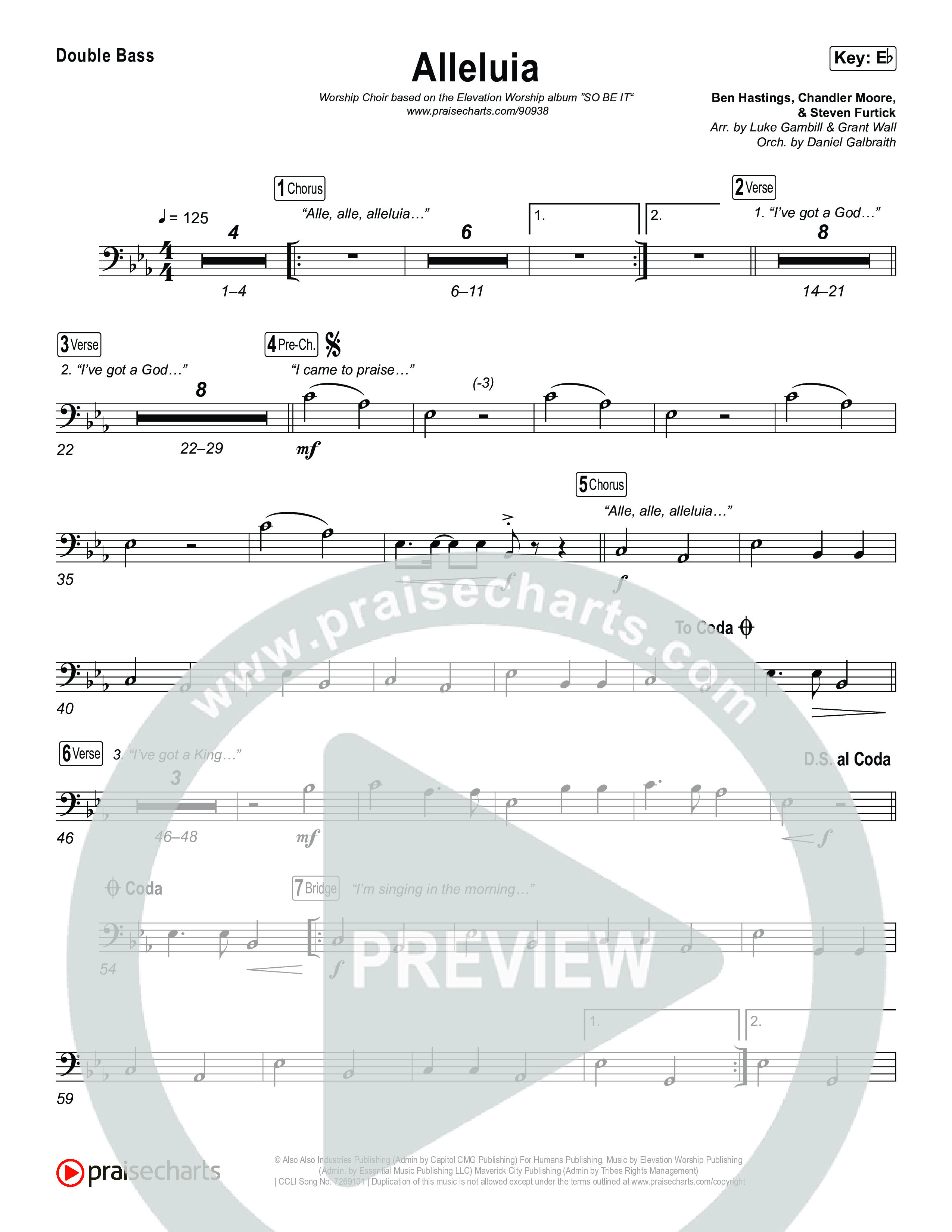 Alleluia (Worship Choir/SAB) Double Bass (Elevation Worship / Chandler Moore / Chris Brown / Arr. Luke Gambill)