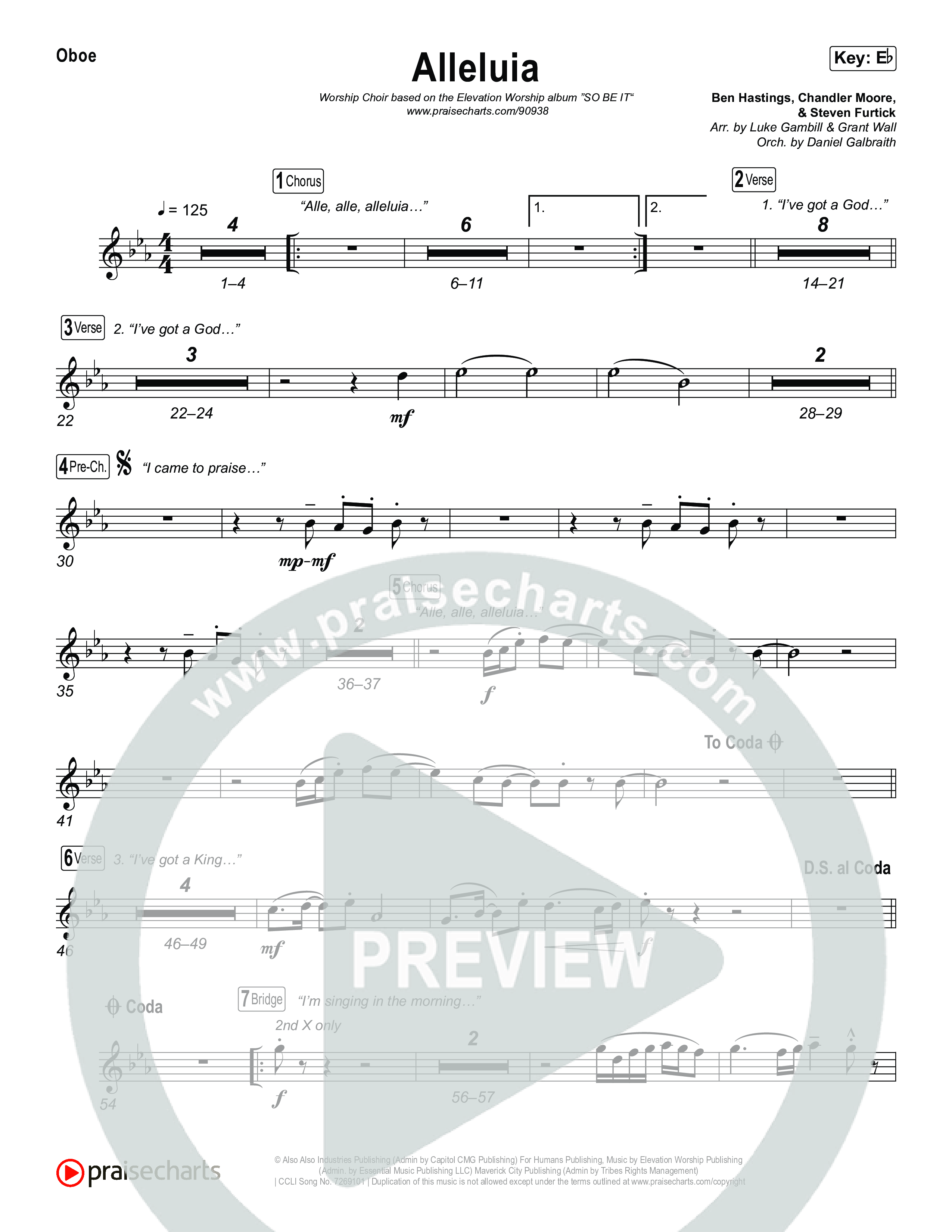 Alleluia (Worship Choir/SAB) Oboe (Elevation Worship / Chandler Moore / Chris Brown / Arr. Luke Gambill)