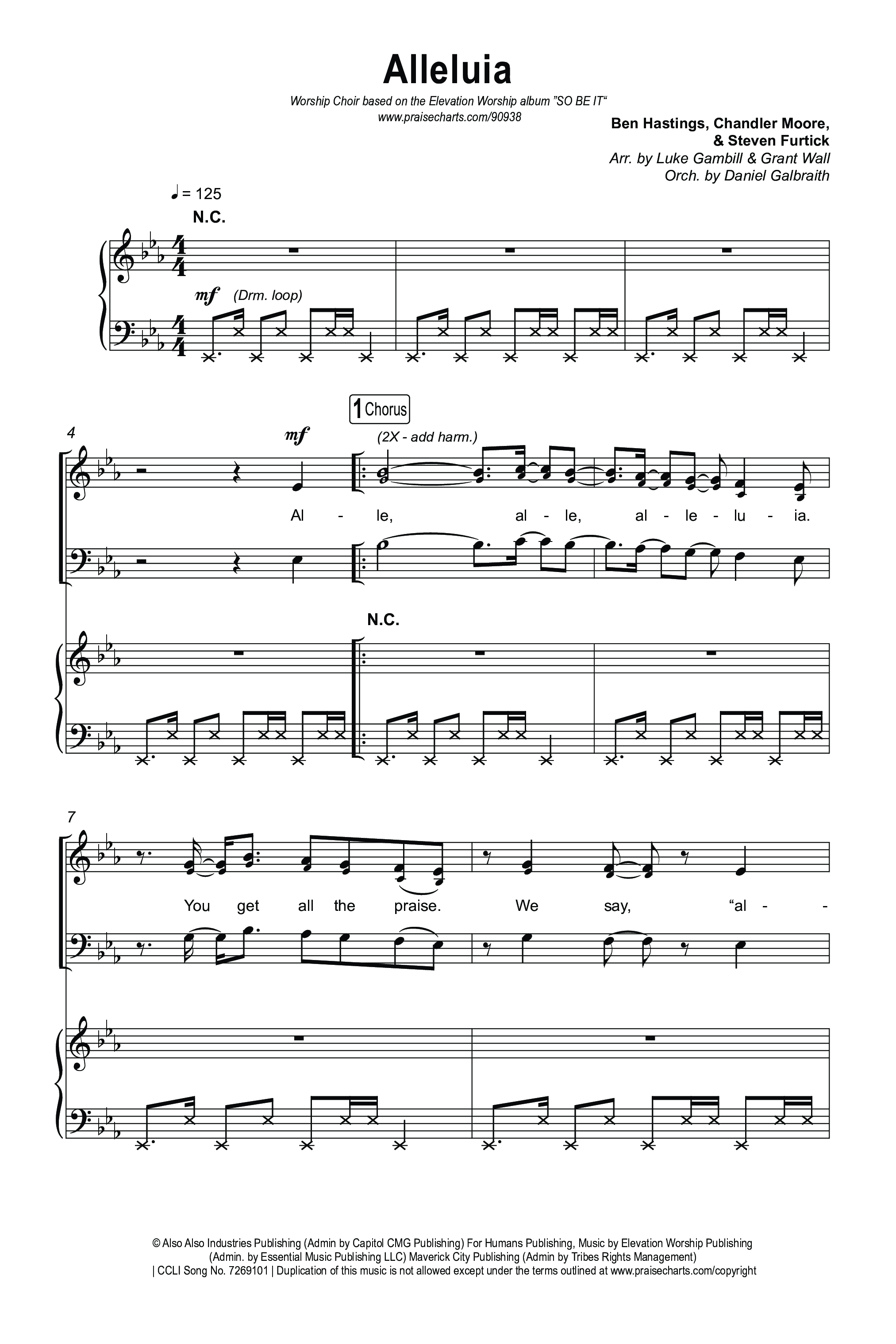 Alleluia (Worship Choir/SAB) Octavo (SAB & Pno) (Elevation Worship / Chandler Moore / Chris Brown / Arr. Luke Gambill)