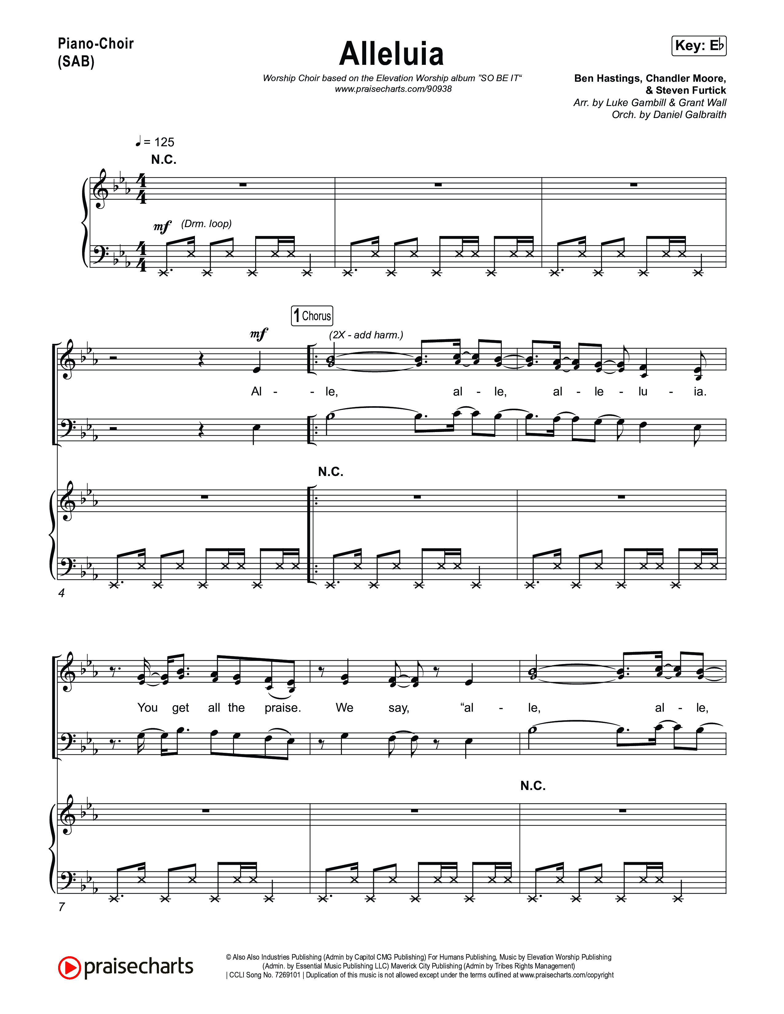 Alleluia (Worship Choir/SAB) Piano/Choir (SAB) (Elevation Worship / Chandler Moore / Chris Brown / Arr. Luke Gambill)