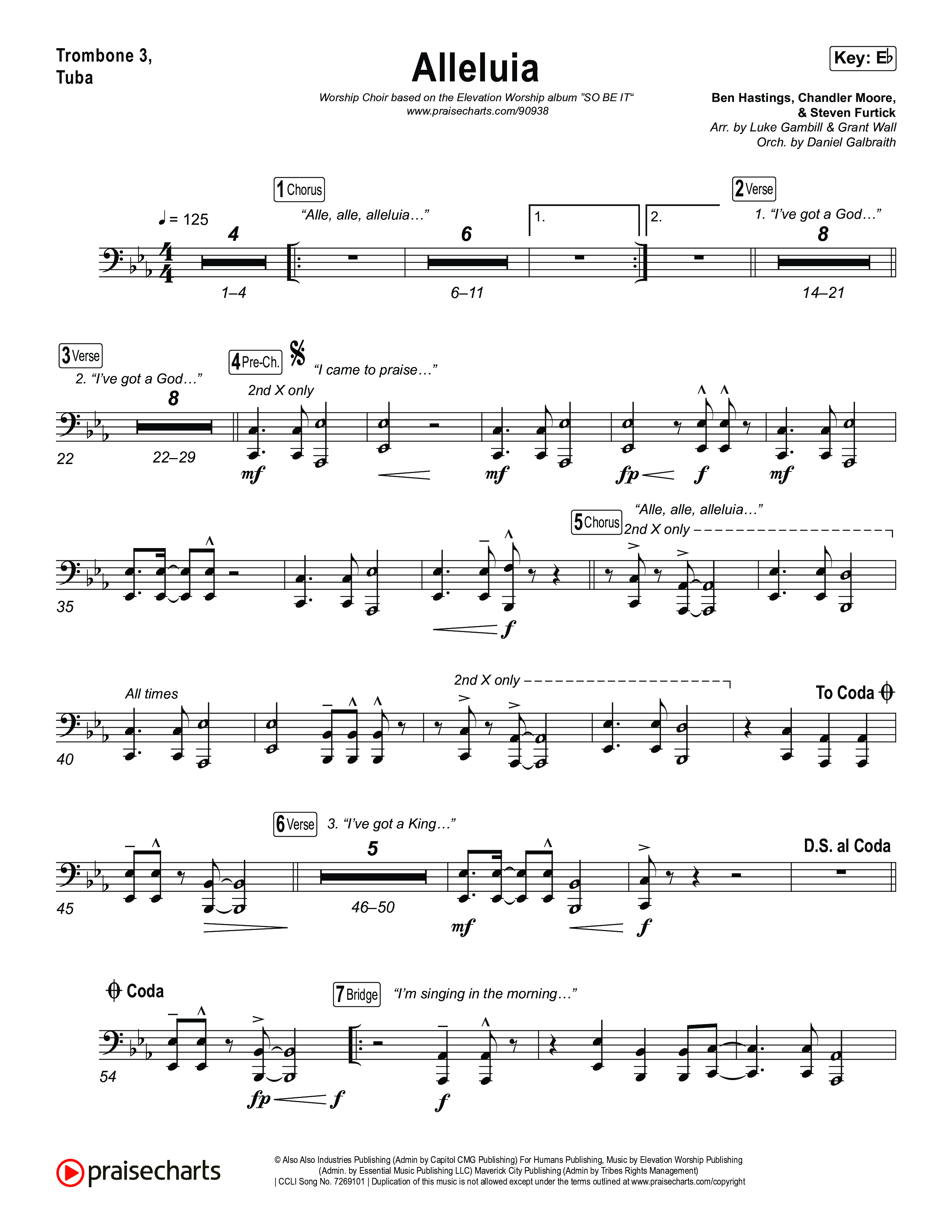 Alleluia (Worship Choir/SAB) Trombone 3/Tuba (Elevation Worship / Chandler Moore / Chris Brown / Arr. Luke Gambill)