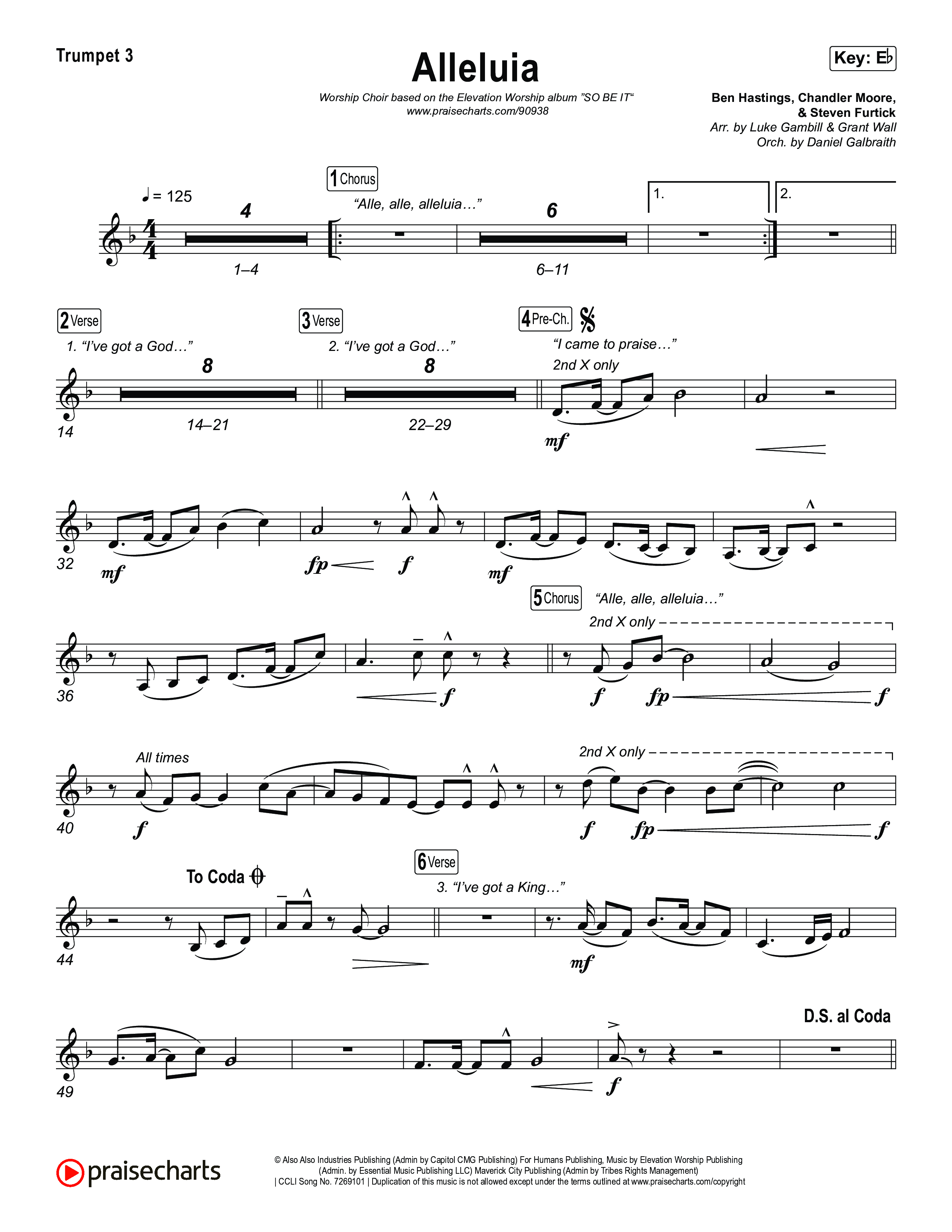 Alleluia (Worship Choir/SAB) Trumpet 3 (Elevation Worship / Chandler Moore / Chris Brown / Arr. Luke Gambill)