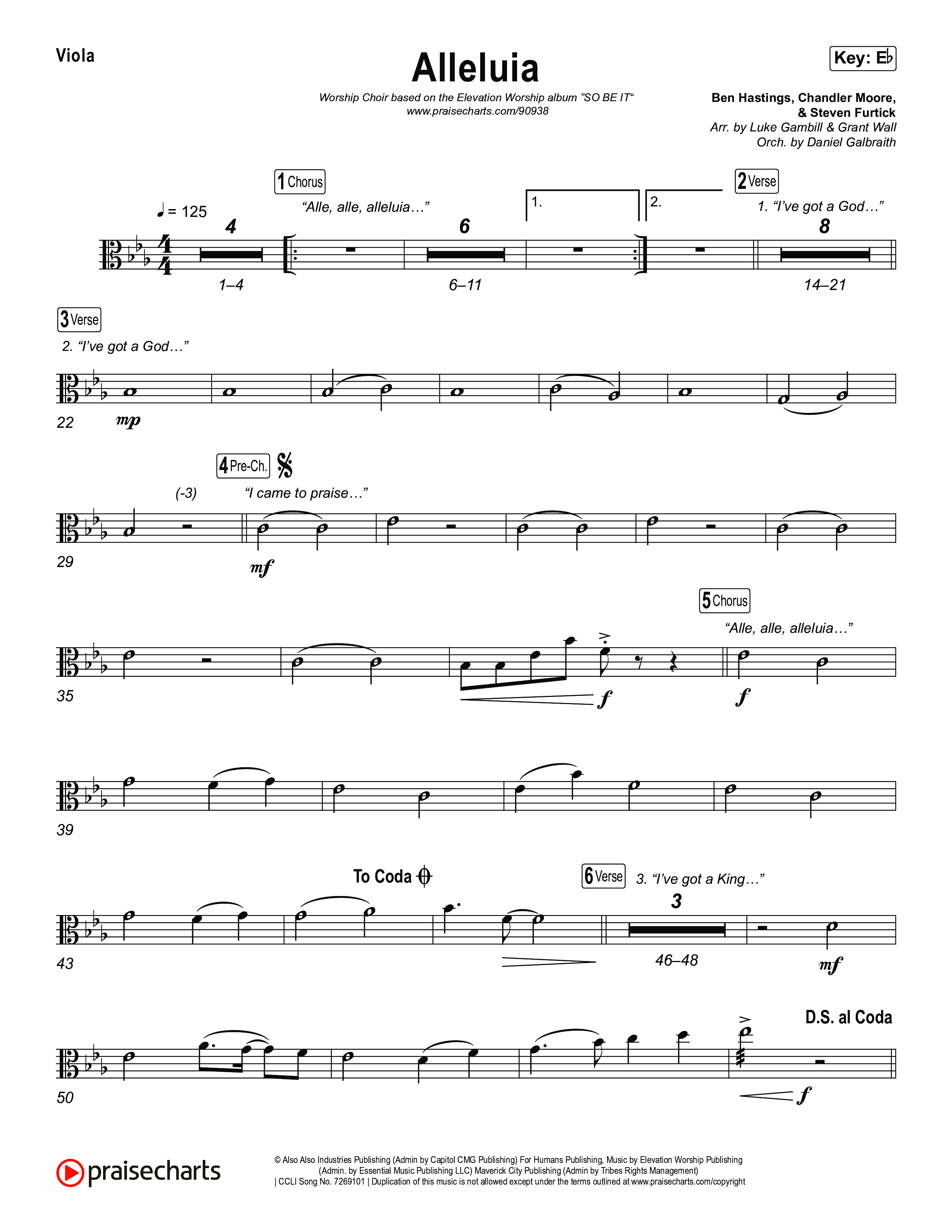 Alleluia (Worship Choir/SAB) Viola (Elevation Worship / Chandler Moore / Chris Brown / Arr. Luke Gambill)