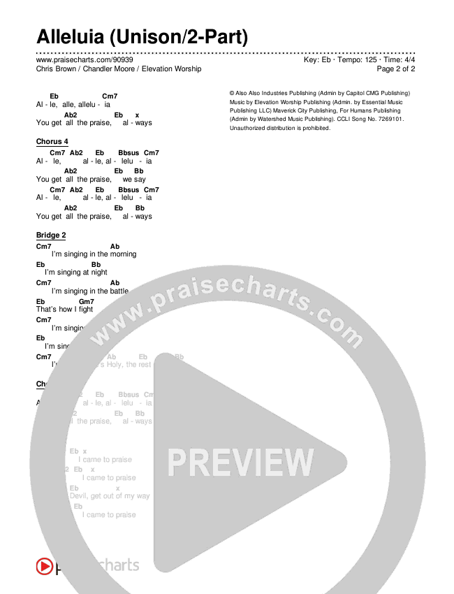 Alleluia (Unison/2-Part) Chords & Lyrics (Elevation Worship / Chandler Moore / Chris Brown / Arr. Luke Gambill)