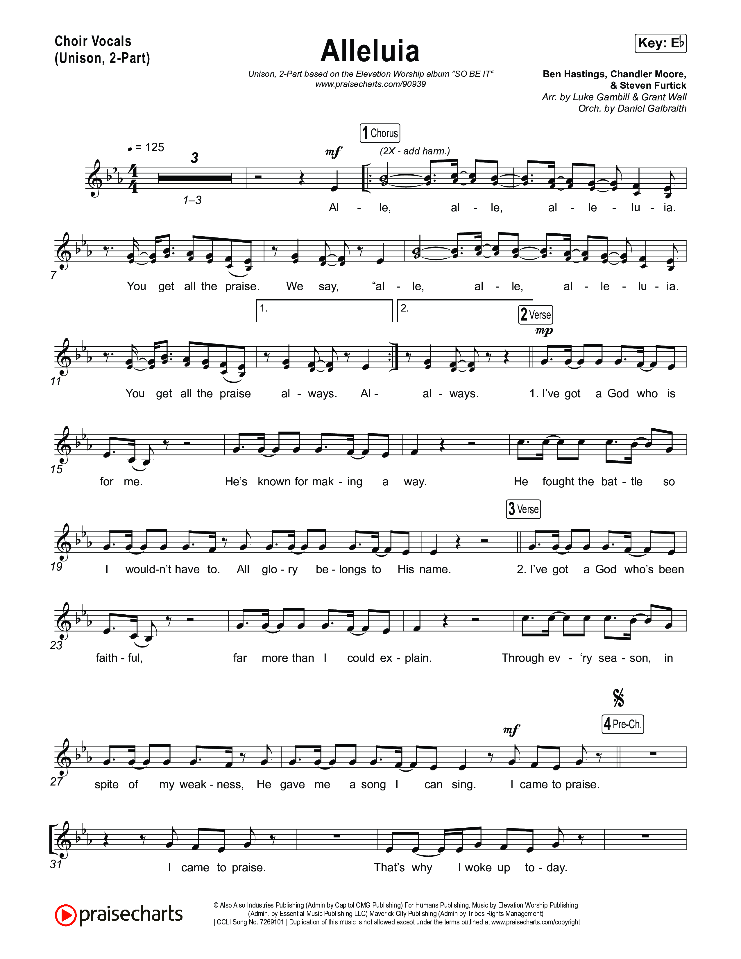Alleluia (Unison/2-Part) Choir Vocals (Uni/2-Part) (Elevation Worship / Chandler Moore / Chris Brown / Arr. Luke Gambill)