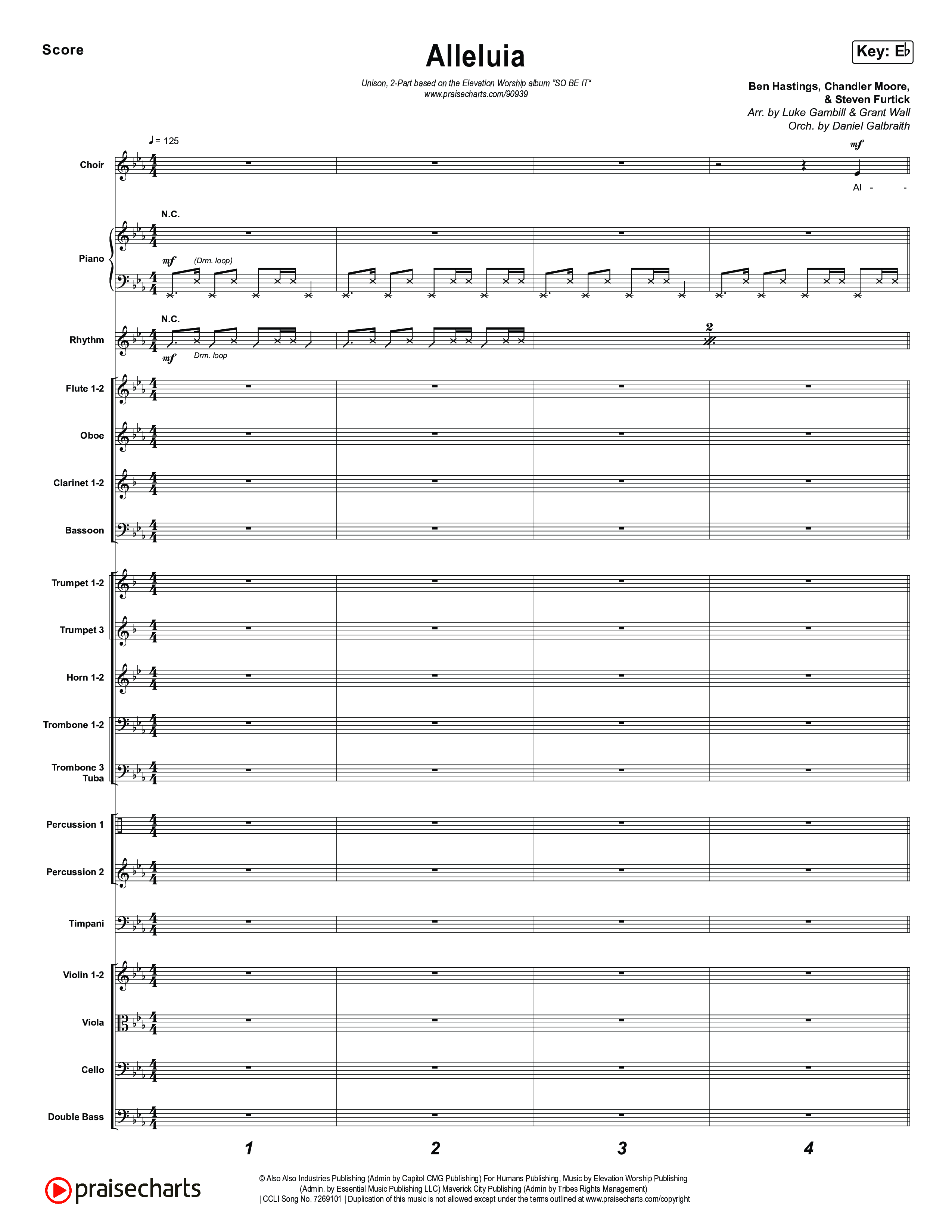 Alleluia (Unison/2-Part) Orchestration (Elevation Worship / Chandler Moore / Chris Brown / Arr. Luke Gambill)