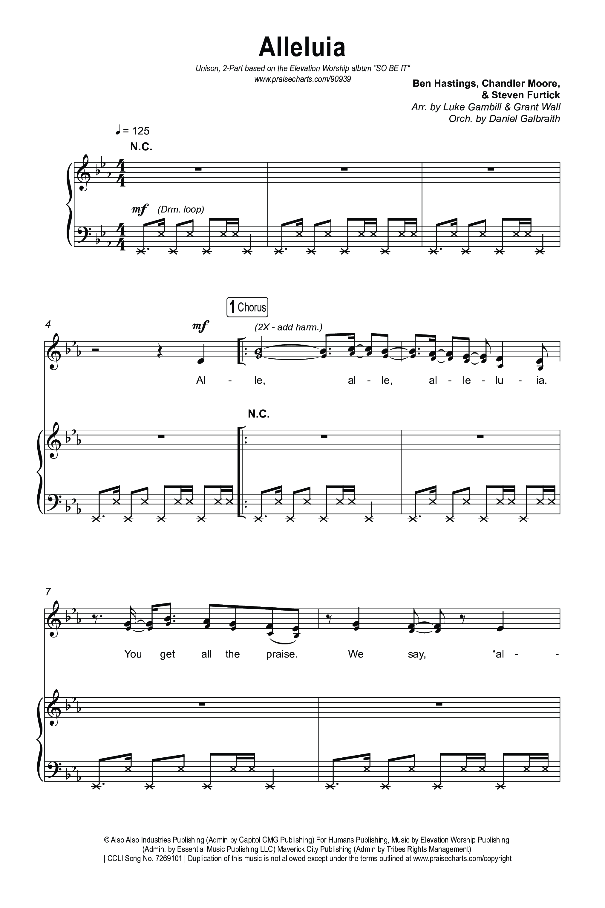 Alleluia (Unison/2-Part) Octavo (Uni/2-Part & Pno) (Elevation Worship / Chandler Moore / Chris Brown / Arr. Luke Gambill)