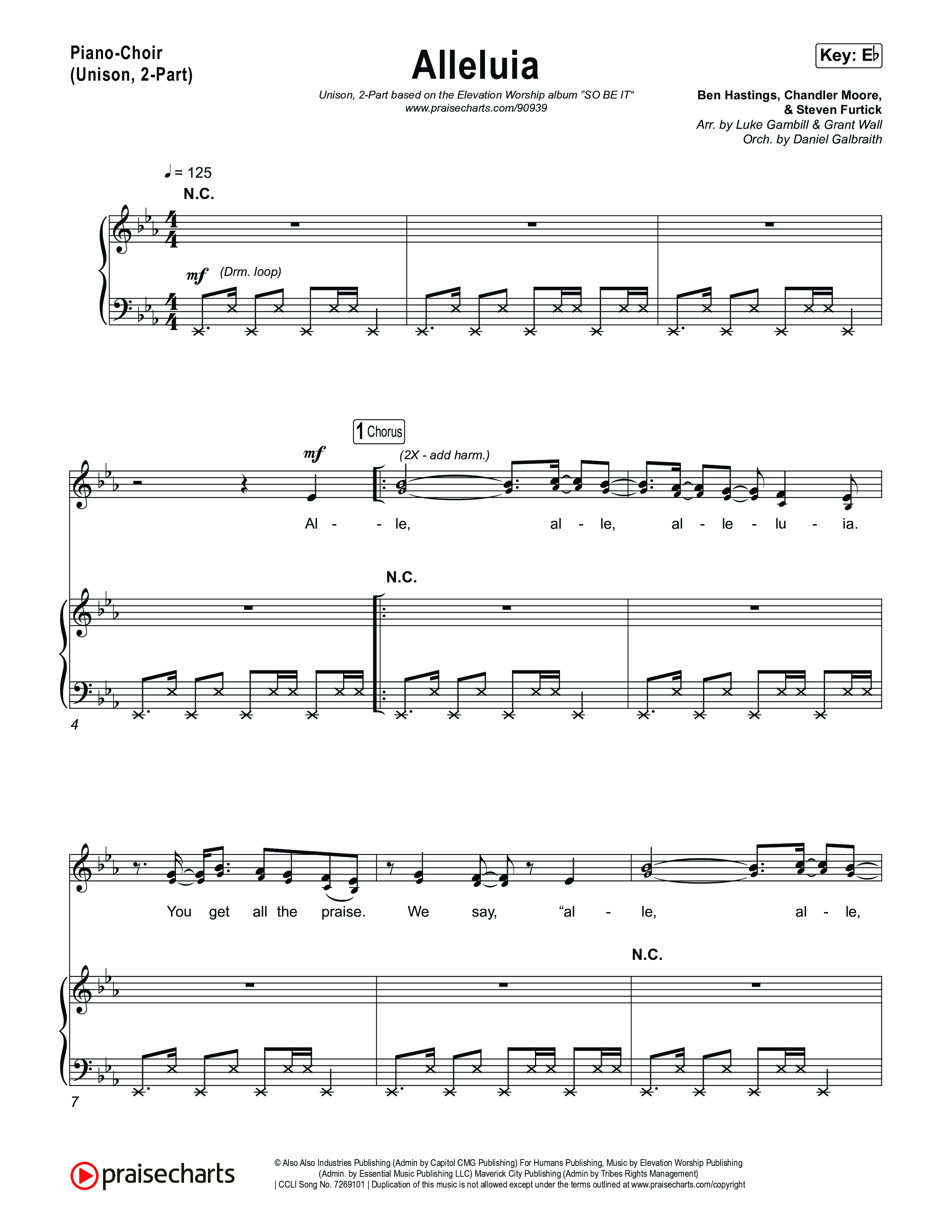 Alleluia (Unison/2-Part) Piano/Choir (Uni/2-Part) (Elevation Worship / Chandler Moore / Chris Brown / Arr. Luke Gambill)