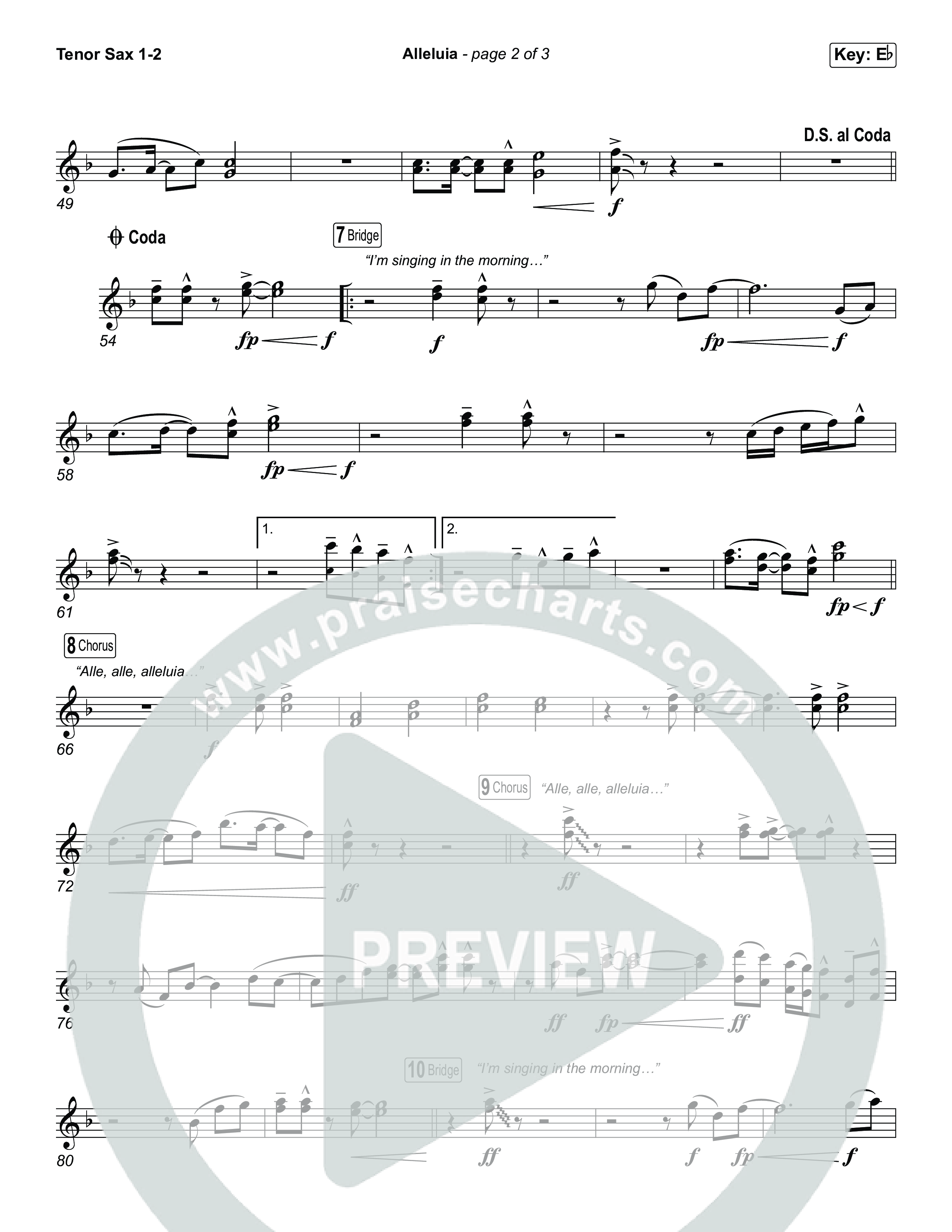 Alleluia (Unison/2-Part) Tenor Sax 1/2 (Elevation Worship / Chandler Moore / Chris Brown / Arr. Luke Gambill)