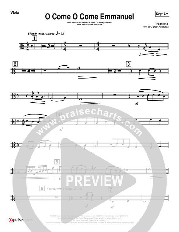 O Come O Come Emmanuel (Instrumental) Viola (Casting Crowns)
