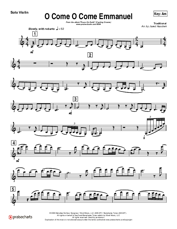 O Come O Come Emmanuel (Instrumental) Violins (Casting Crowns)