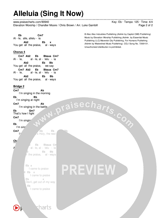 Alleluia (Sing It Now) Chords & Lyrics (Elevation Worship / Chandler Moore / Chris Brown / Arr. Luke Gambill)