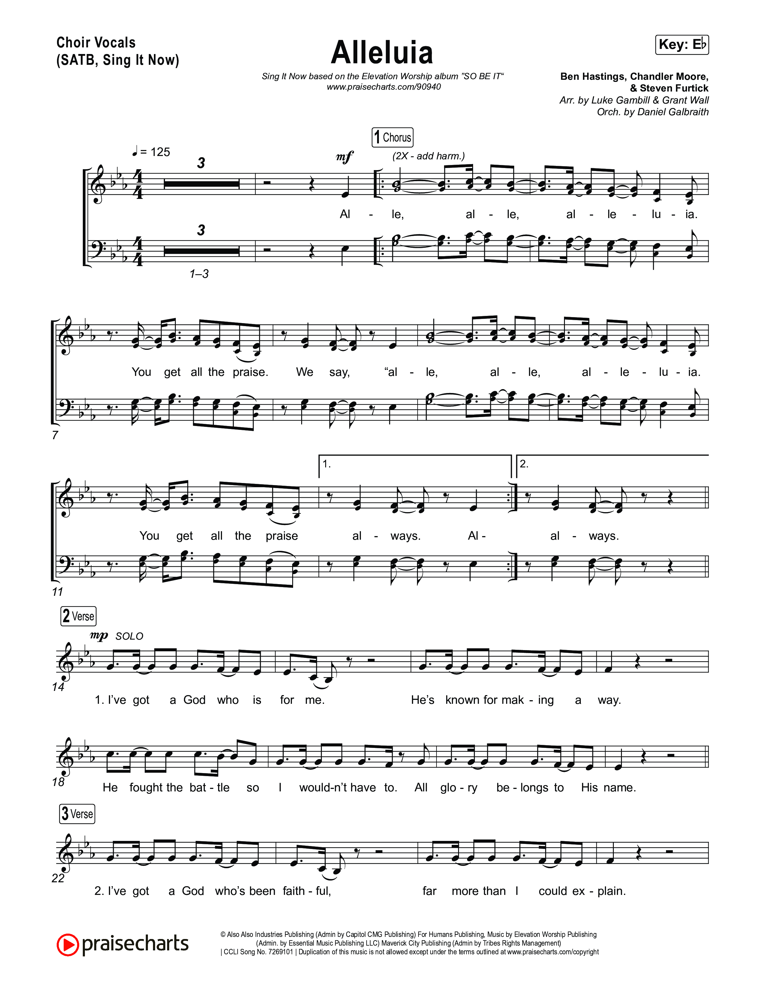 Alleluia (Sing It Now) Choir Sheet (SATB) (Elevation Worship / Chandler Moore / Chris Brown / Arr. Luke Gambill)