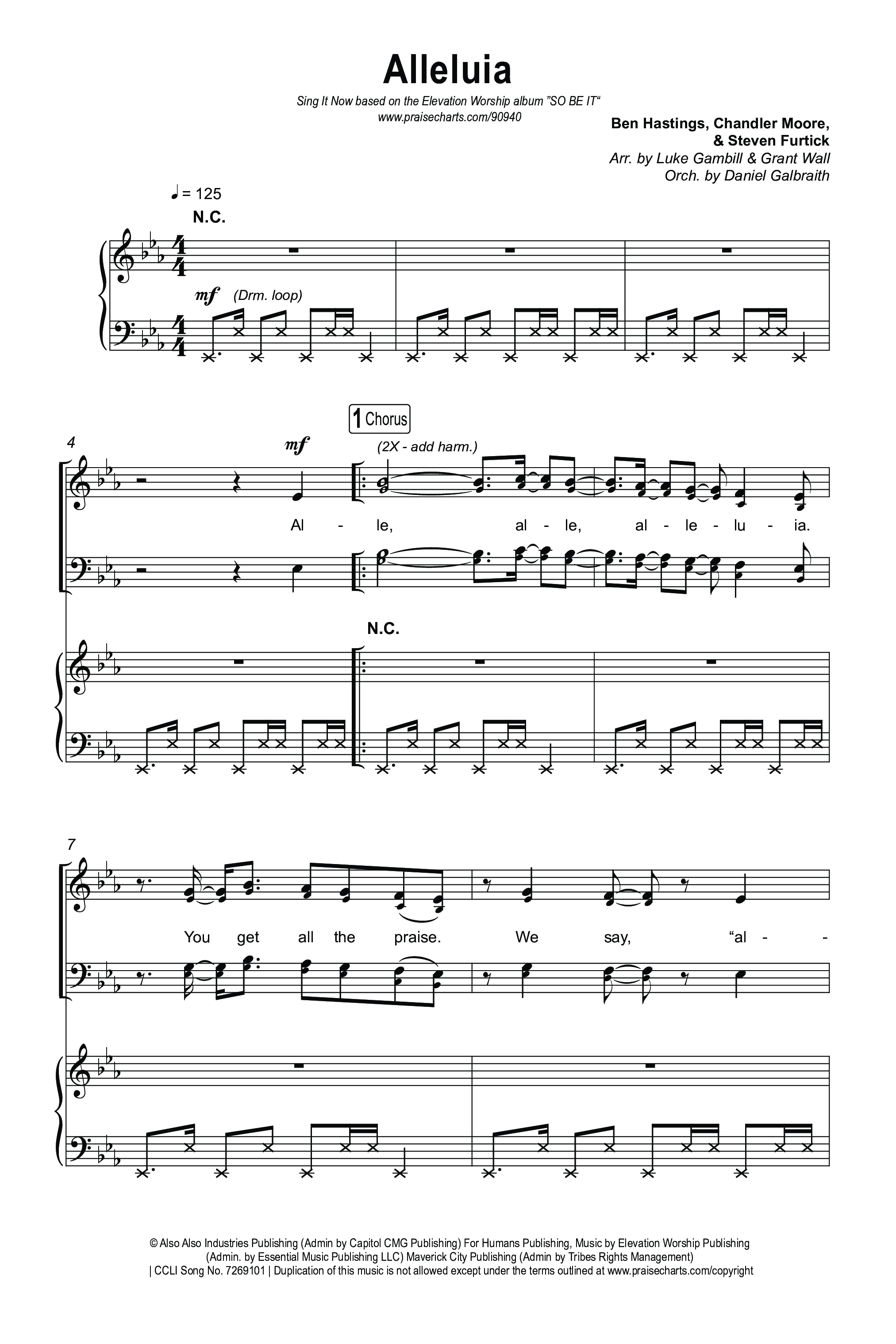 Alleluia (Sing It Now) Octavo (SATB & Pno) (Elevation Worship / Chandler Moore / Chris Brown / Arr. Luke Gambill)