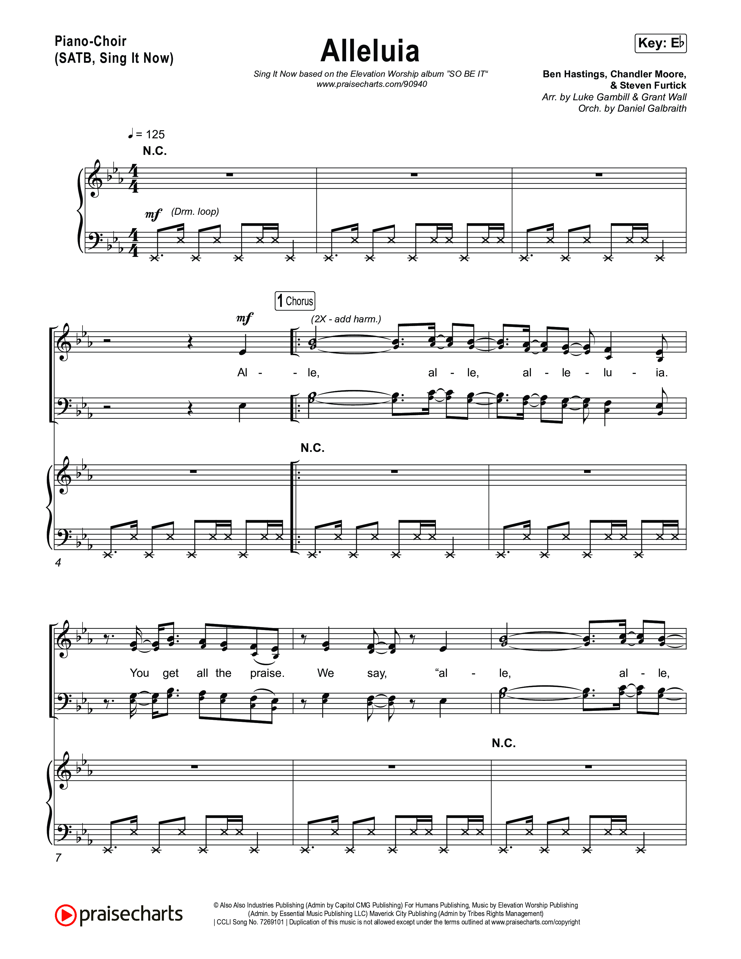 Alleluia (Sing It Now) Piano/Choir (SATB) (Elevation Worship / Chandler Moore / Chris Brown / Arr. Luke Gambill)