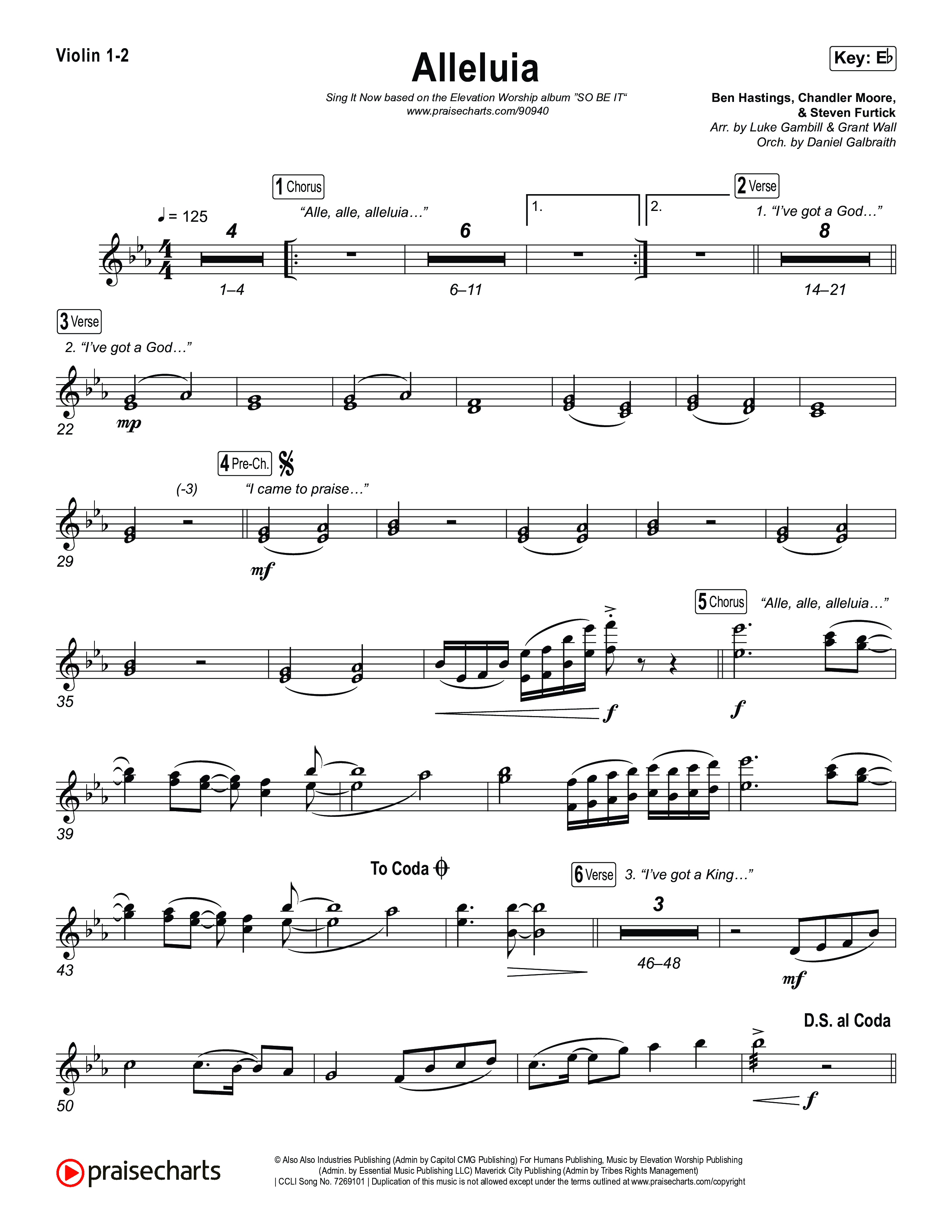 Alleluia (Sing It Now) Violin 1/2 (Elevation Worship / Chandler Moore / Chris Brown / Arr. Luke Gambill)