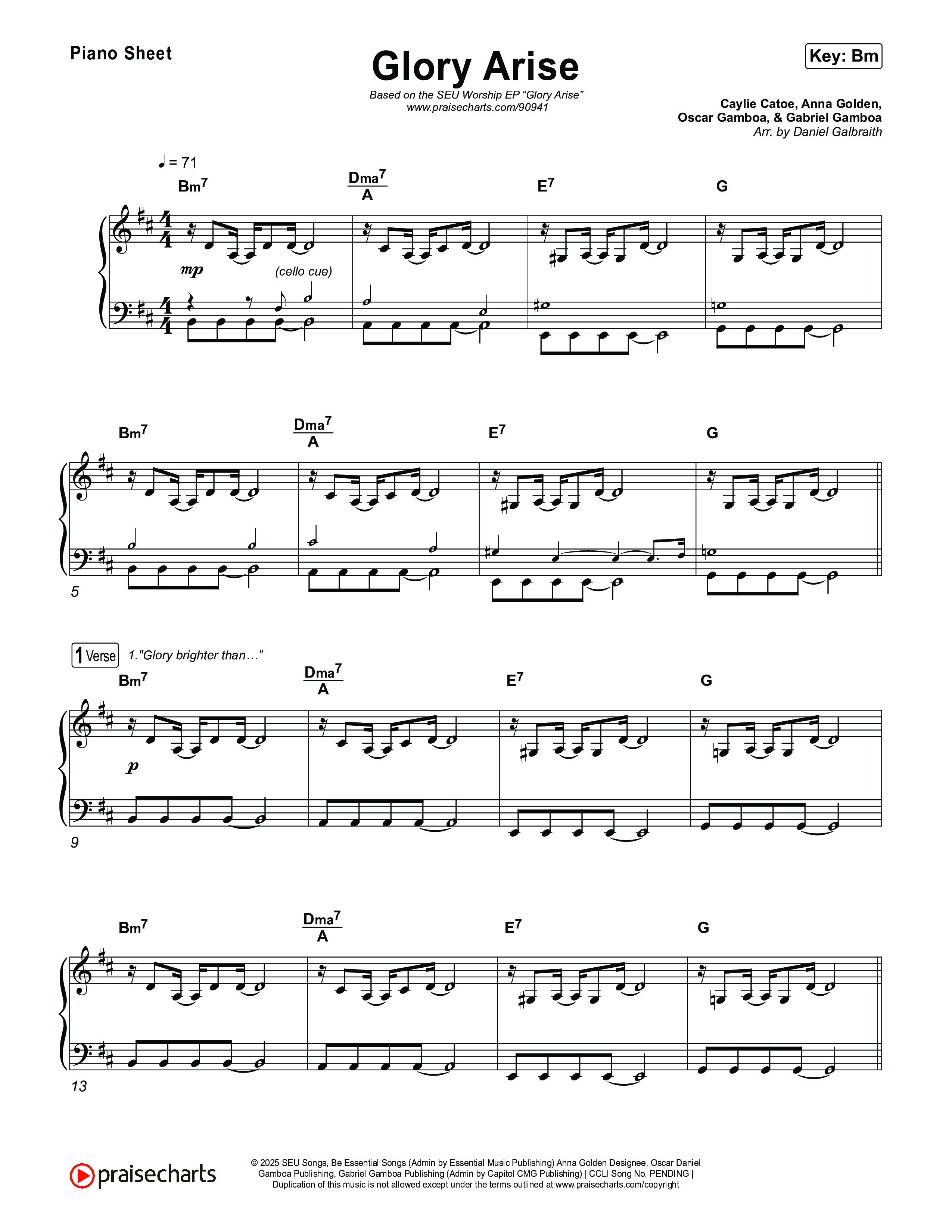 Glory Arise (Live) Piano Sheet (SEU Worship)