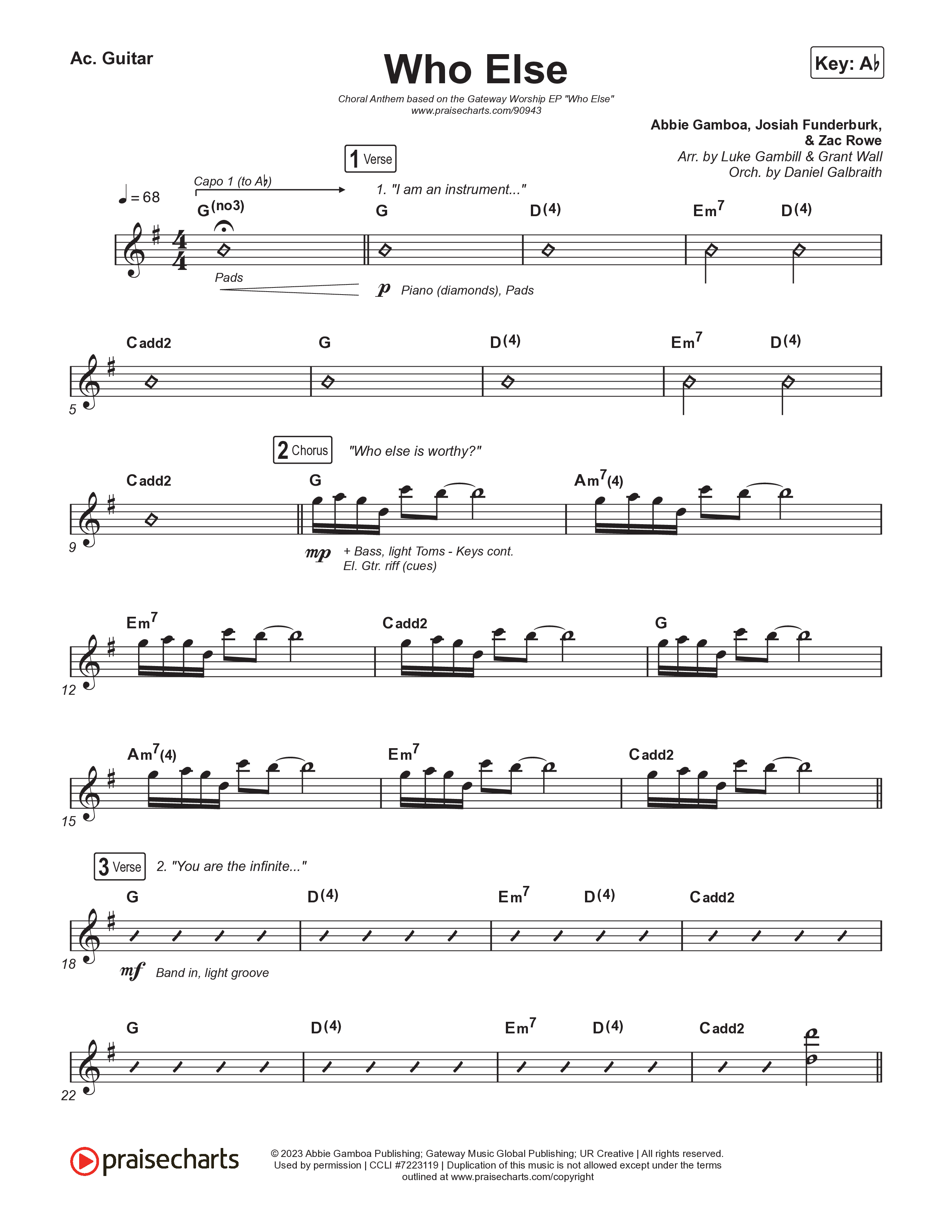 Who Else (Choral Anthem SATB) Acoustic Guitar (Gateway Worship / Abbie Gamboa / Arr. Luke Gambill)