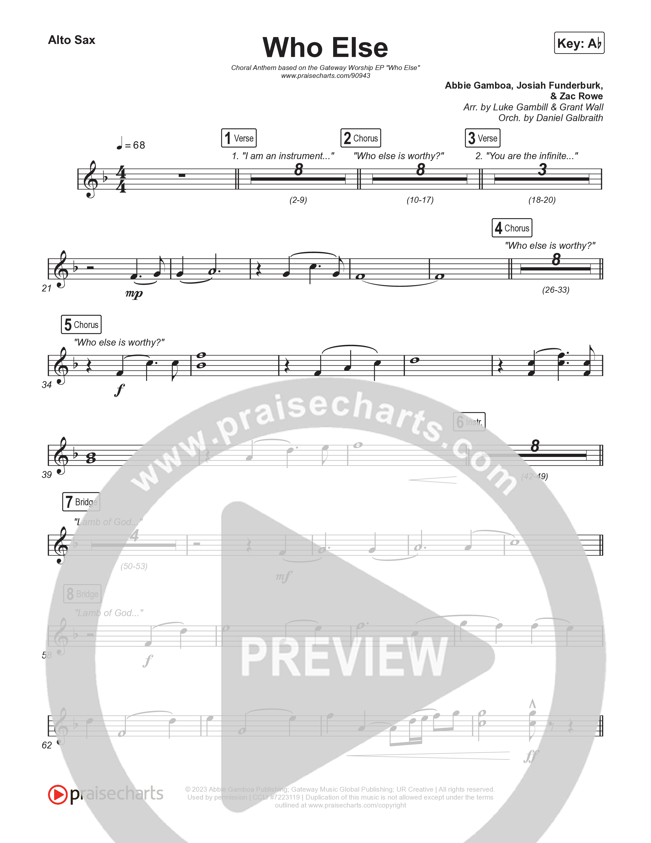 Who Else (Choral Anthem SATB) Alto Sax (Gateway Worship / Abbie Gamboa / Arr. Luke Gambill)