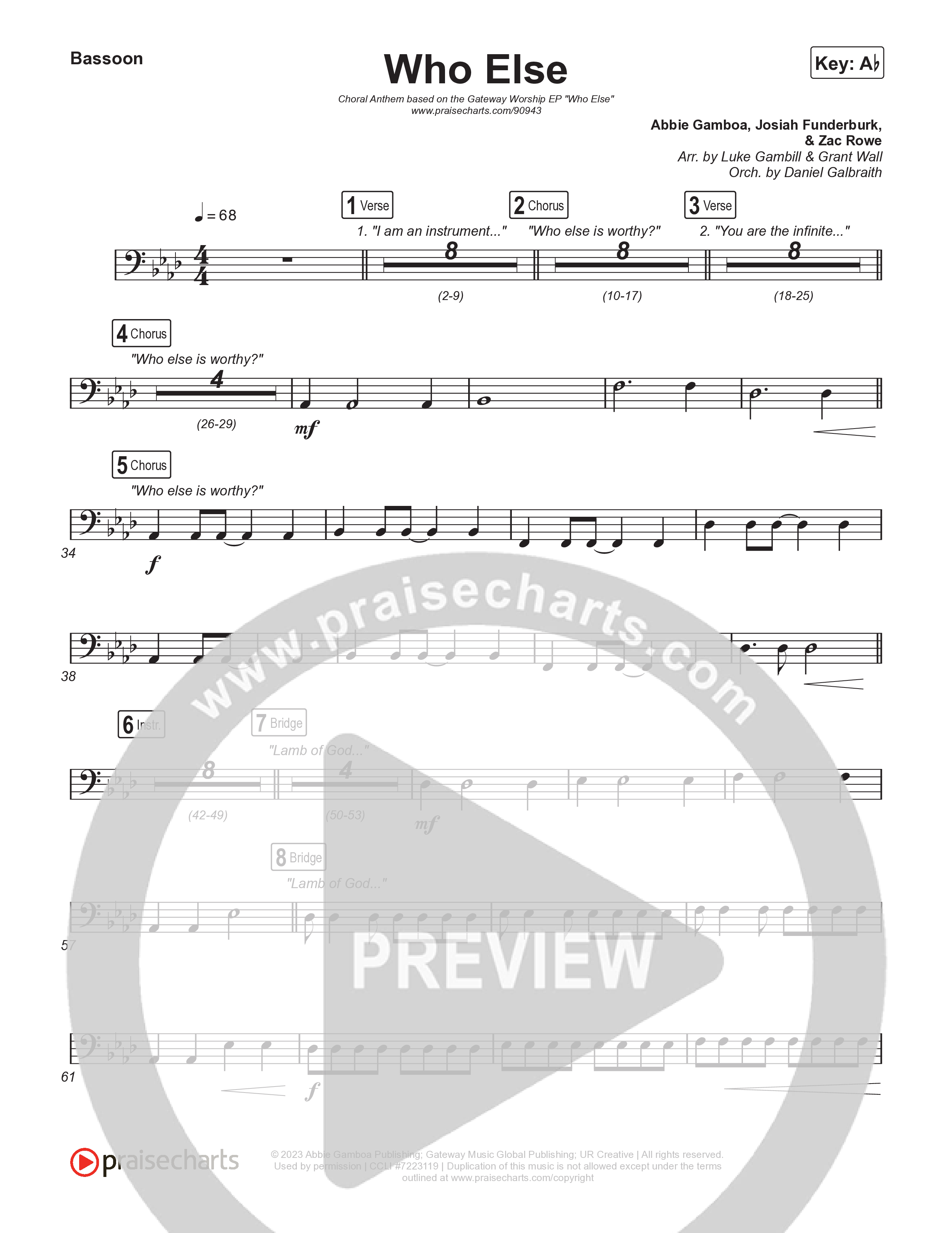 Who Else (Choral Anthem SATB) Bassoon (Gateway Worship / Abbie Gamboa / Arr. Luke Gambill)