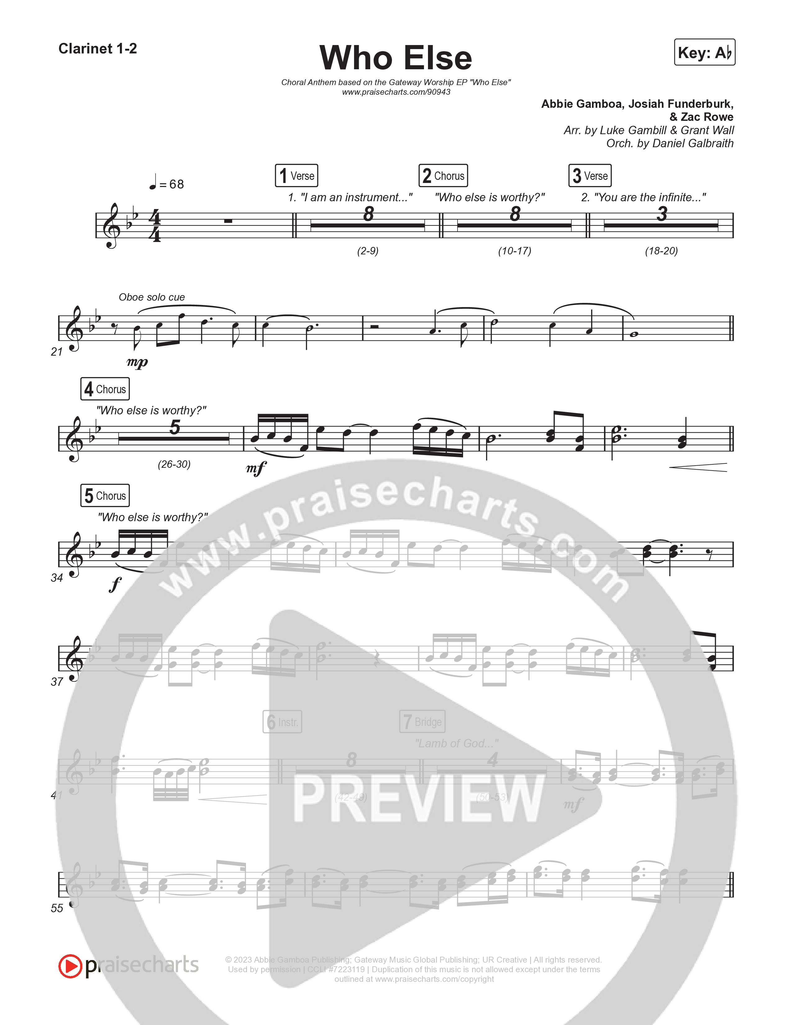 Who Else (Choral Anthem SATB) Clarinet 1,2 (Gateway Worship / Abbie Gamboa / Arr. Luke Gambill)