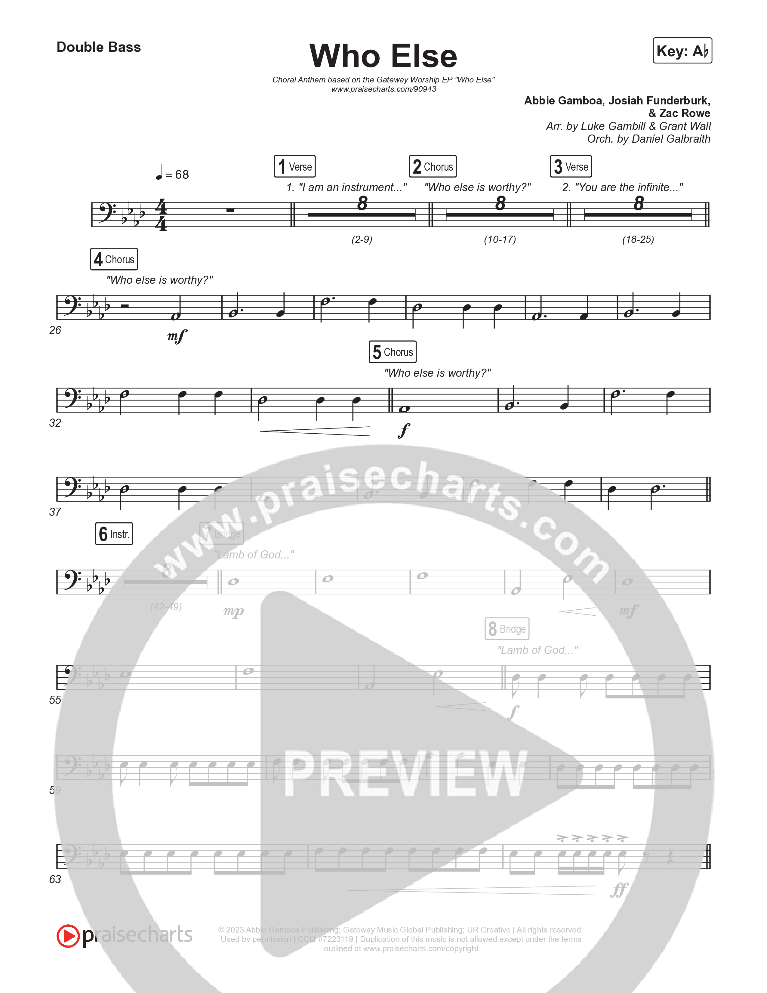Who Else (Choral Anthem SATB) String Bass (Gateway Worship / Abbie Gamboa / Arr. Luke Gambill)