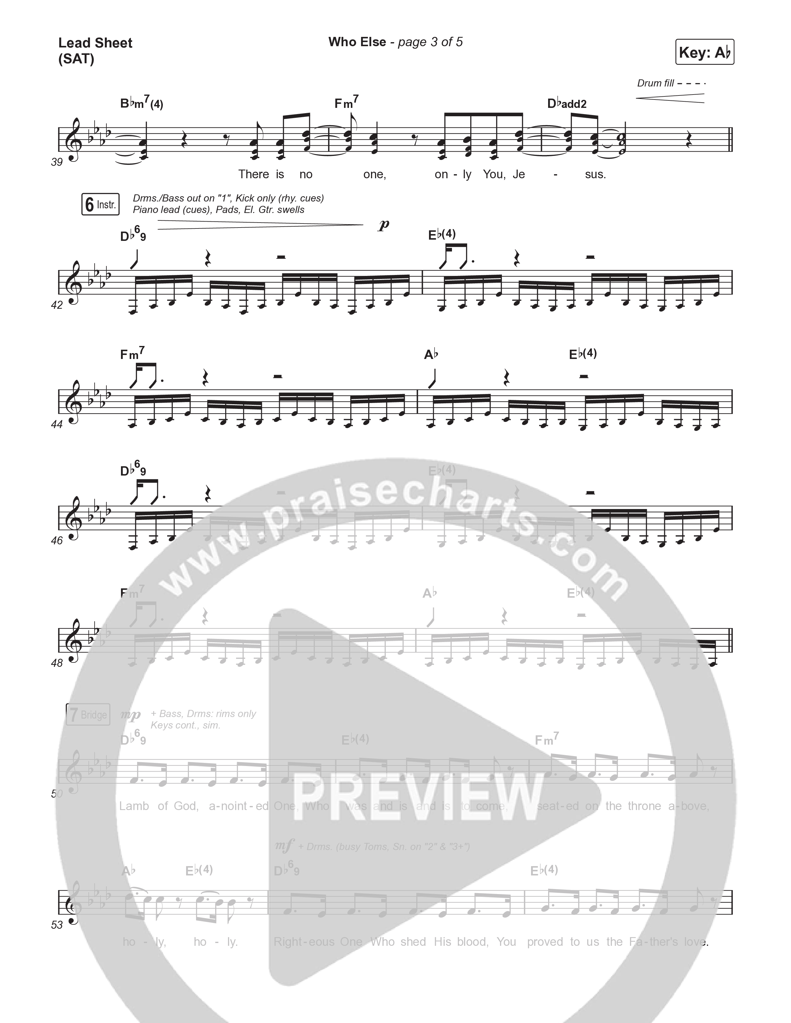 Who Else (Choral Anthem SATB) Lead Sheet (SAT) (Gateway Worship / Abbie Gamboa / Arr. Luke Gambill)