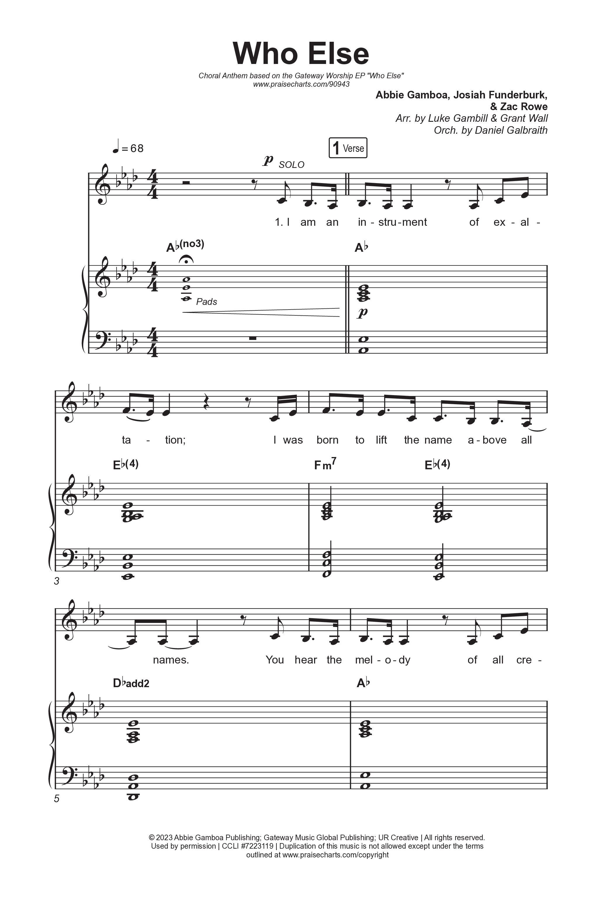 Who Else (Choral Anthem SATB) Octavo (SATB & Pno) (Gateway Worship / Abbie Gamboa / Arr. Luke Gambill)