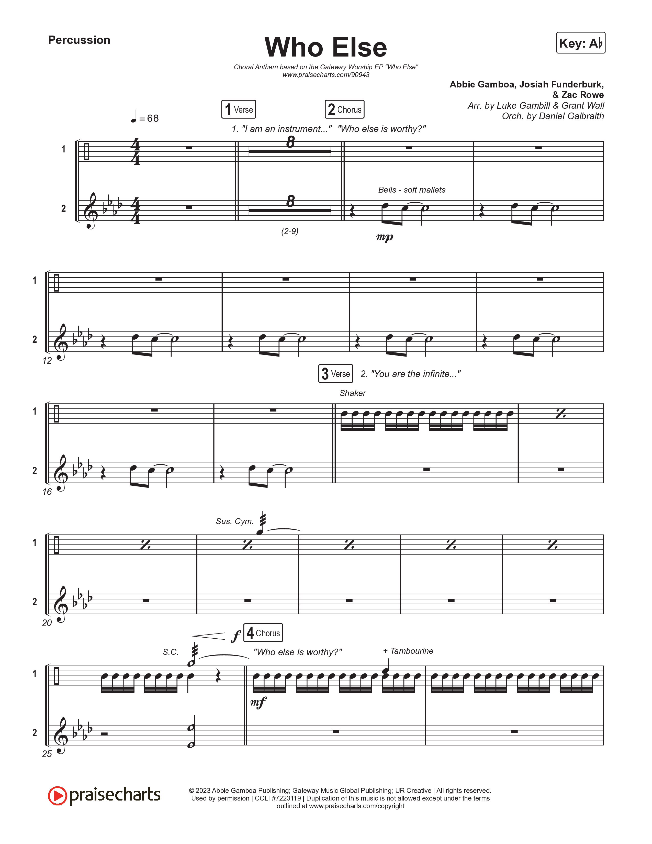Who Else (Choral Anthem SATB) Percussion (Gateway Worship / Abbie Gamboa / Arr. Luke Gambill)