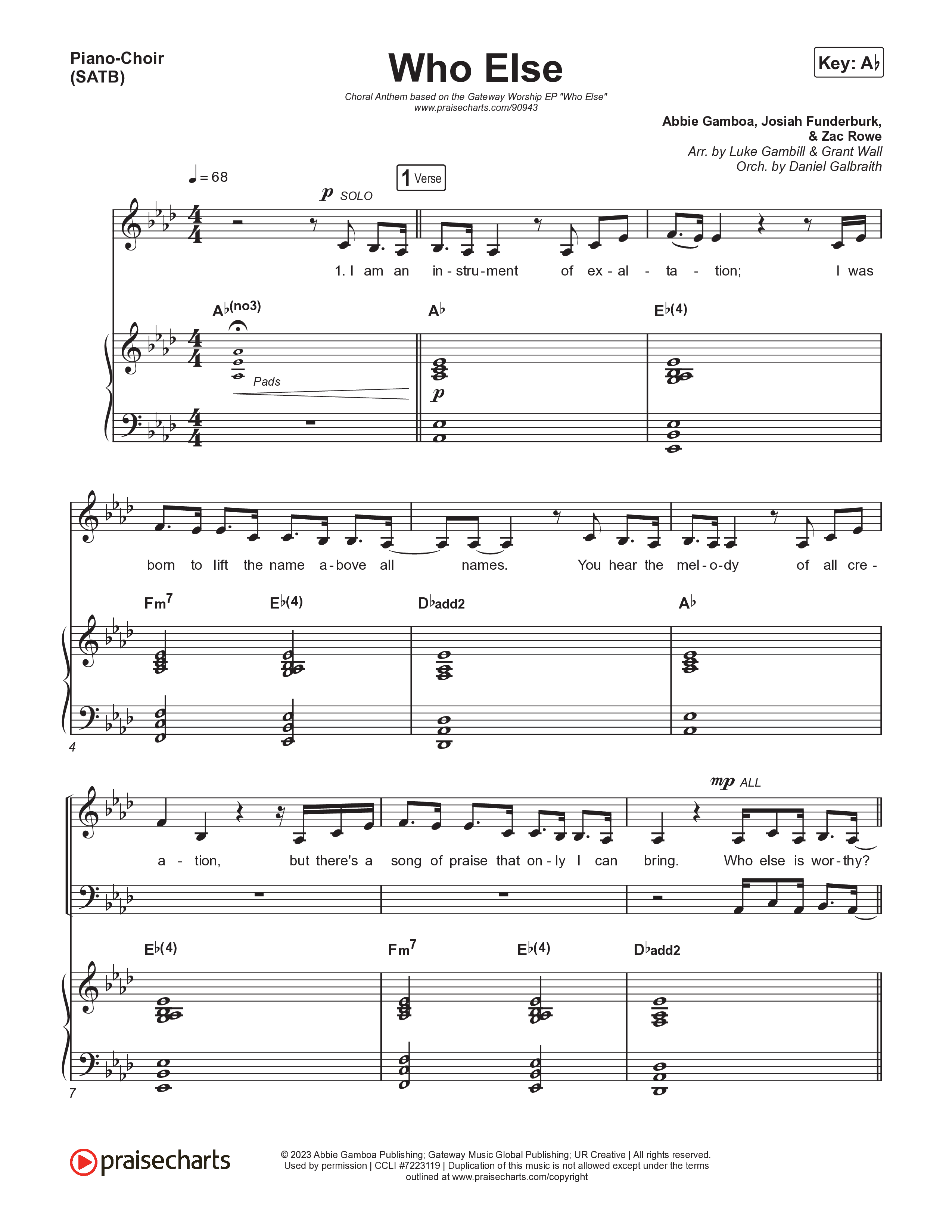 Who Else (Choral Anthem SATB) Piano/Vocal (SATB) (Gateway Worship / Abbie Gamboa / Arr. Luke Gambill)