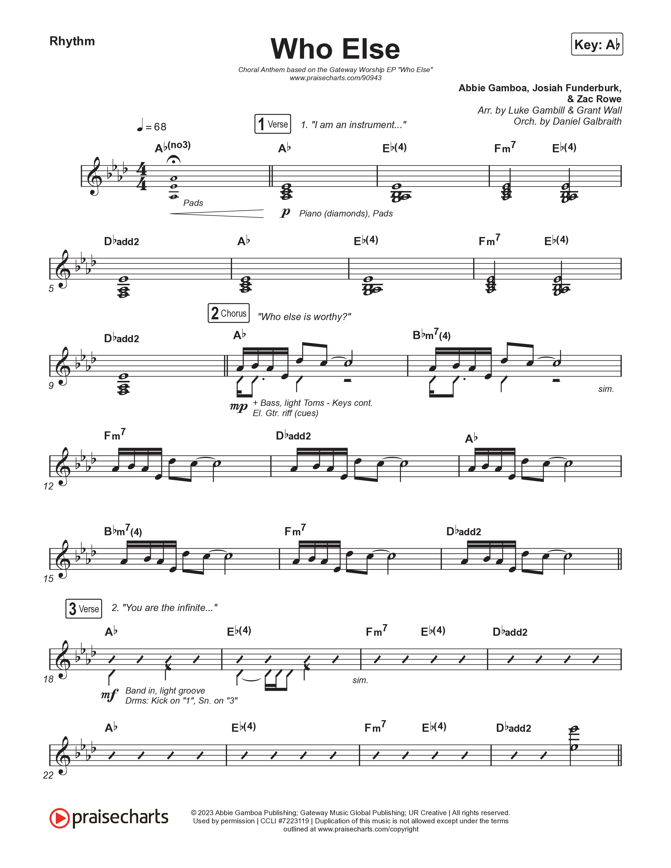 Who Else (Choral Anthem SATB) Rhythm Chart (Gateway Worship / Abbie Gamboa / Arr. Luke Gambill)