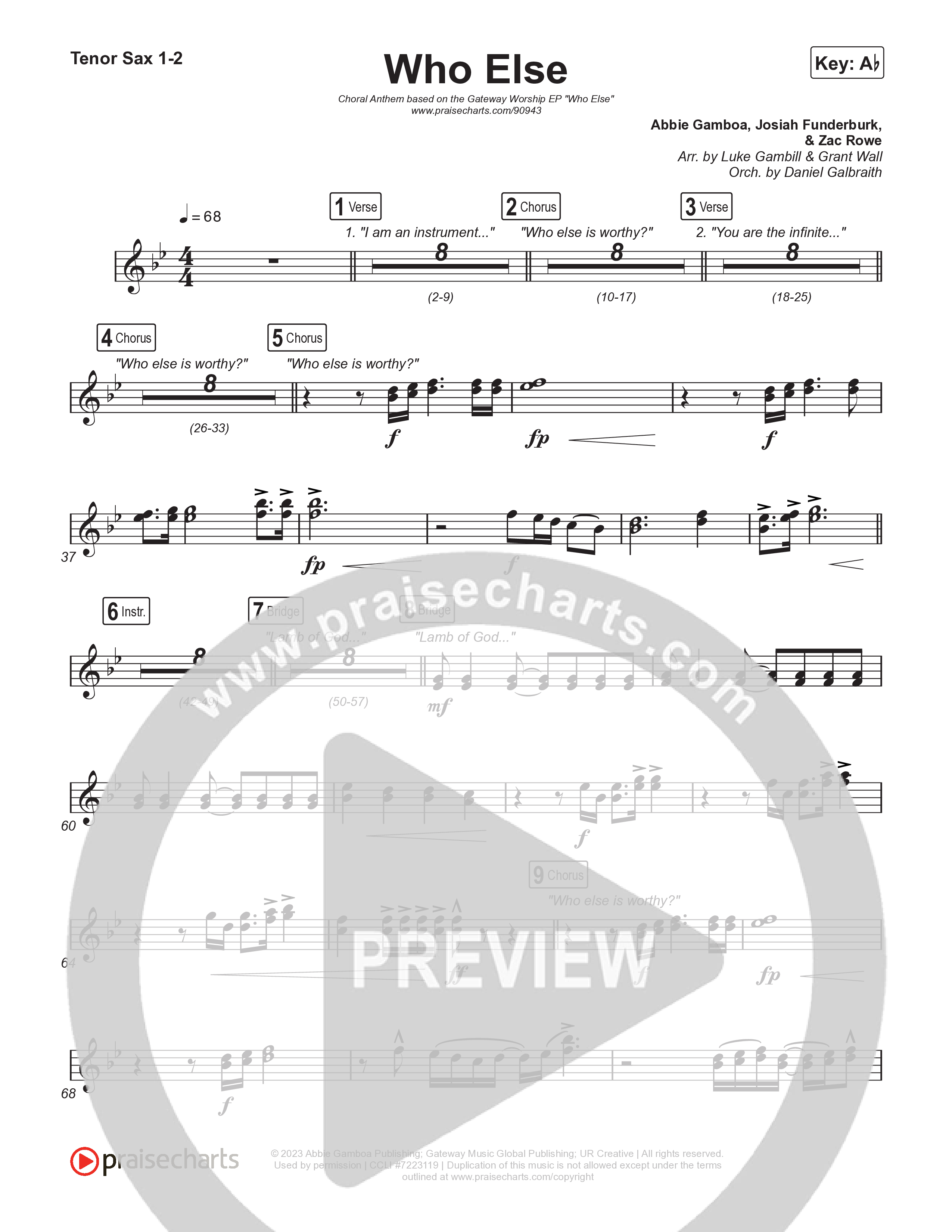 Who Else (Choral Anthem SATB) Tenor Sax 1,2 (Gateway Worship / Abbie Gamboa / Arr. Luke Gambill)